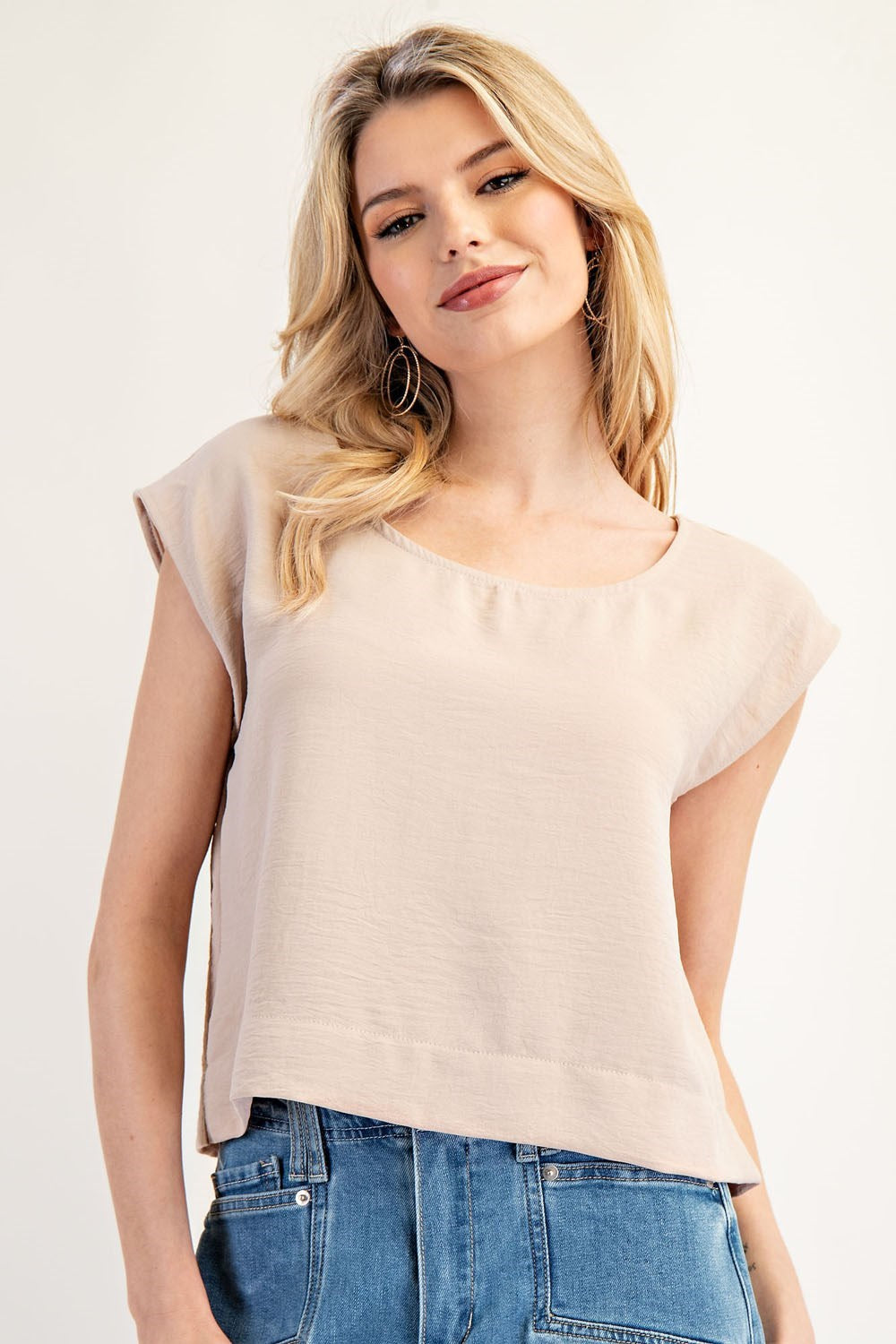 •VIV• crinkle woven cap sleeve top (USA)