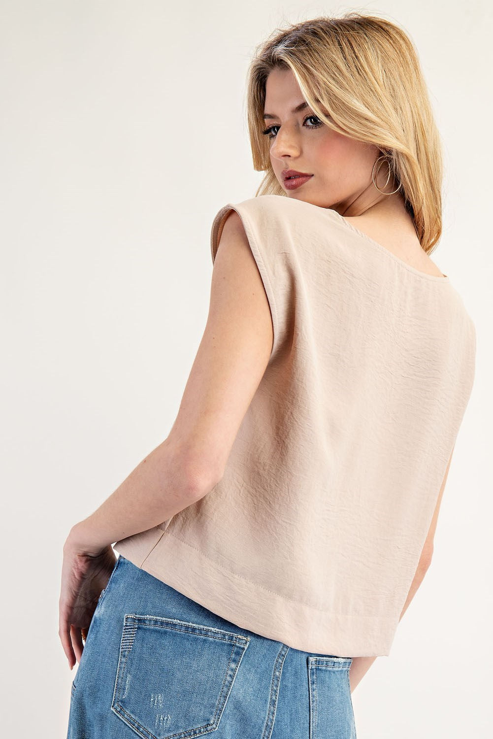 •VIV• crinkle woven cap sleeve top (USA)