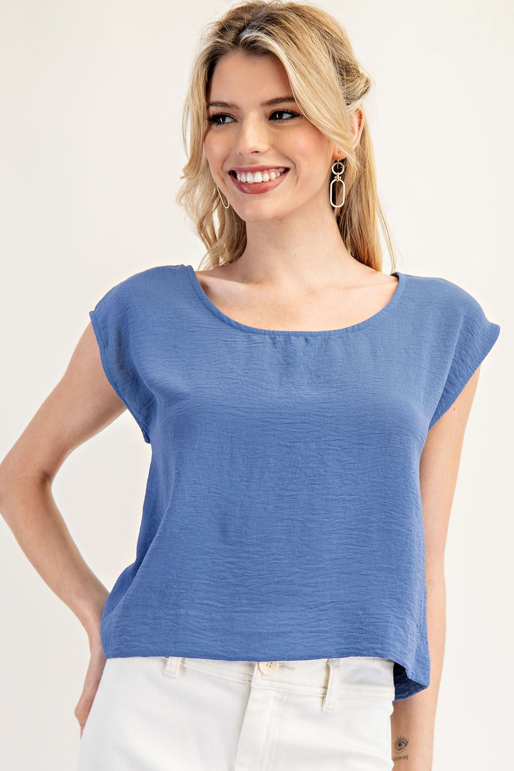 •VIV• crinkle woven cap sleeve top (USA)