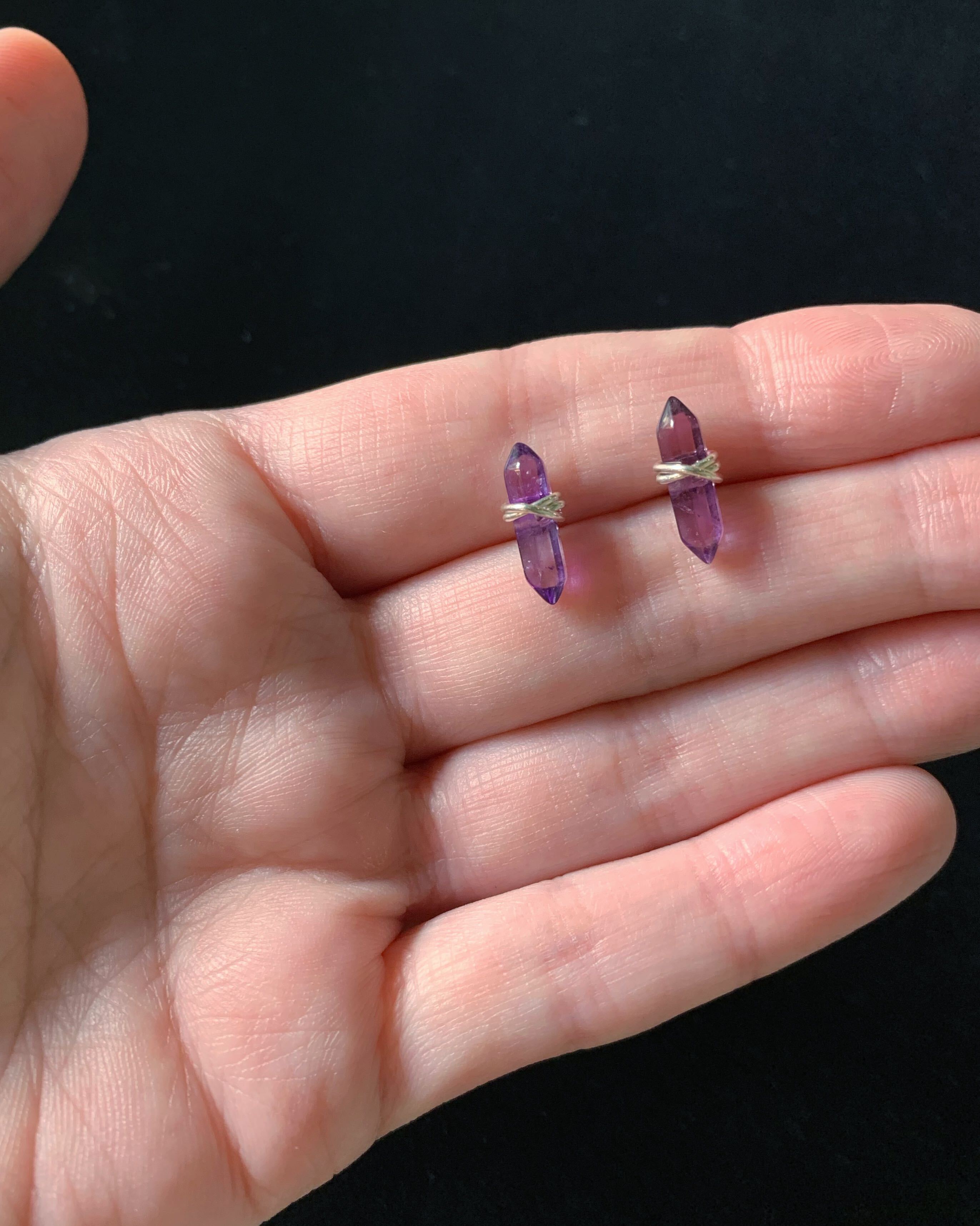 •CREST• amethyst + gold stud earrings
