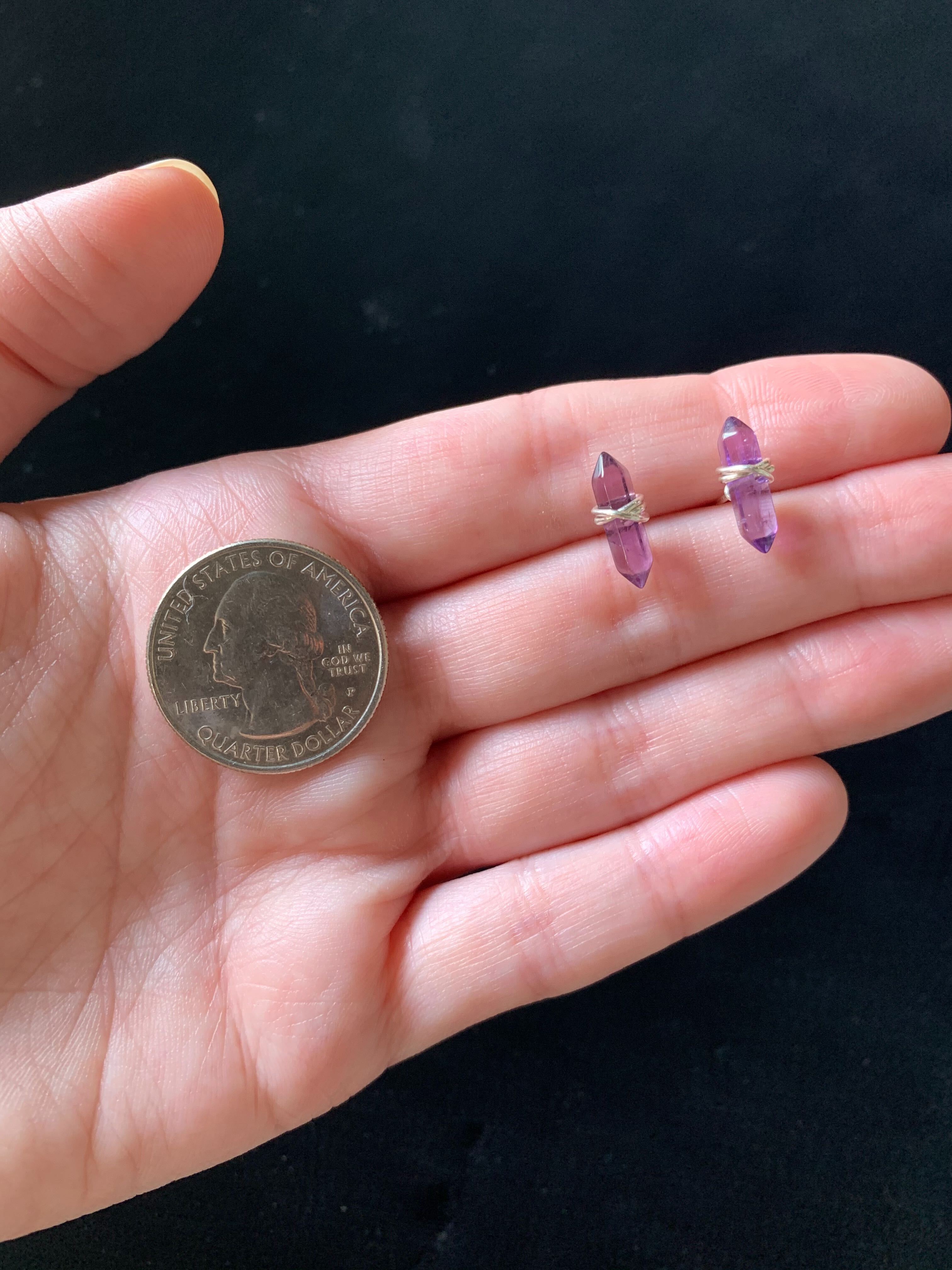 •CREST• amethyst + gold stud earrings