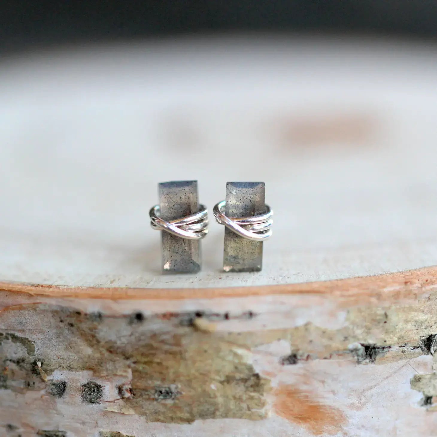 •BAGUETTE• labradorite + silver stud earrings