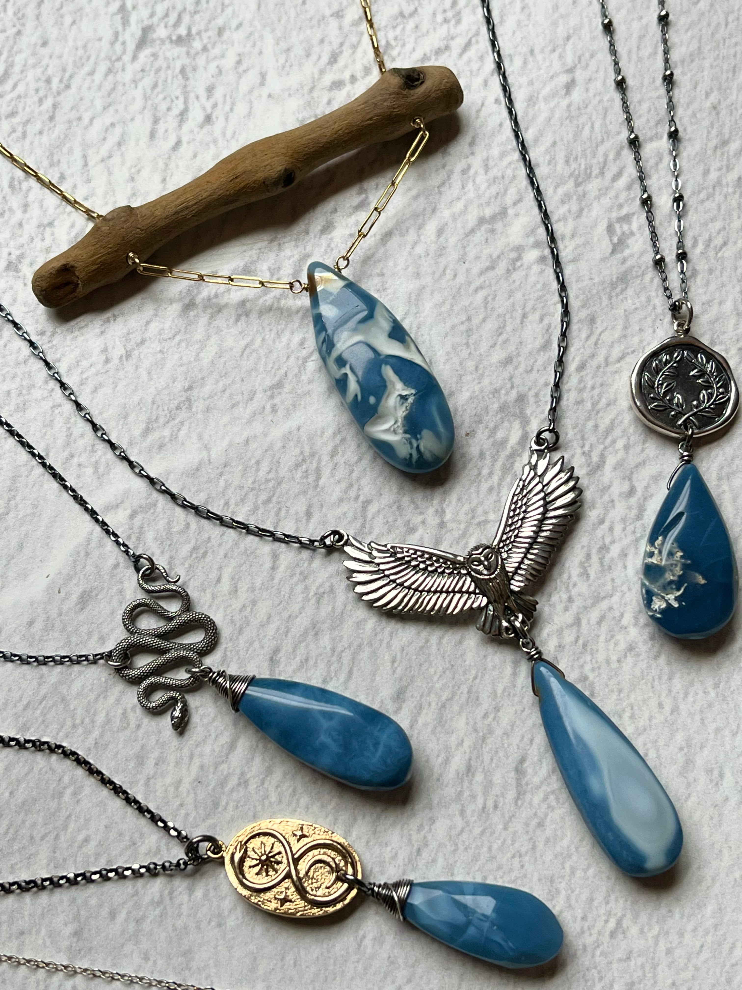 •OOAK - SUENO• peruvian opal + mixed metal necklace (16"-18")