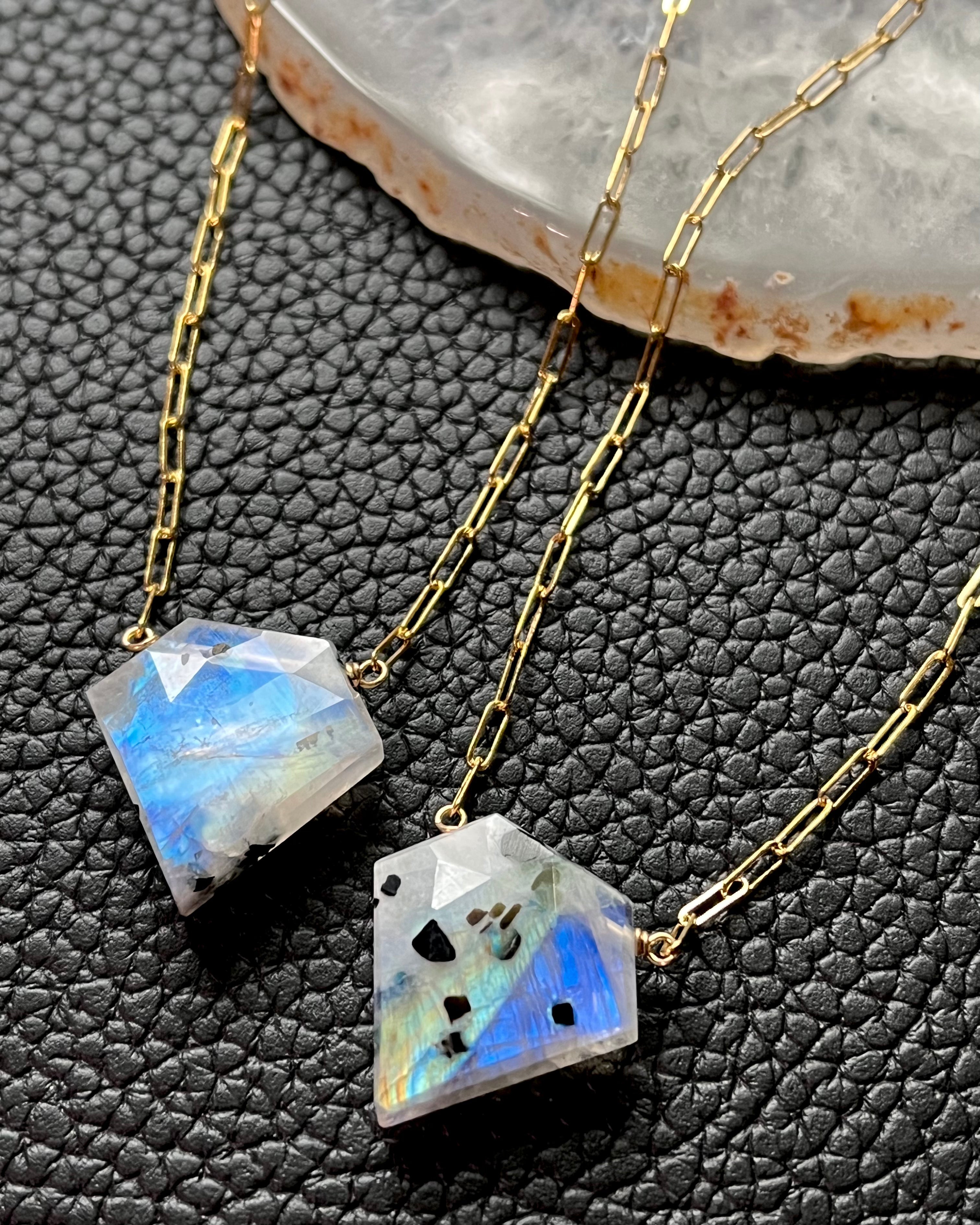 •AEON• tourmalinated rainbow moonstone + gold necklace