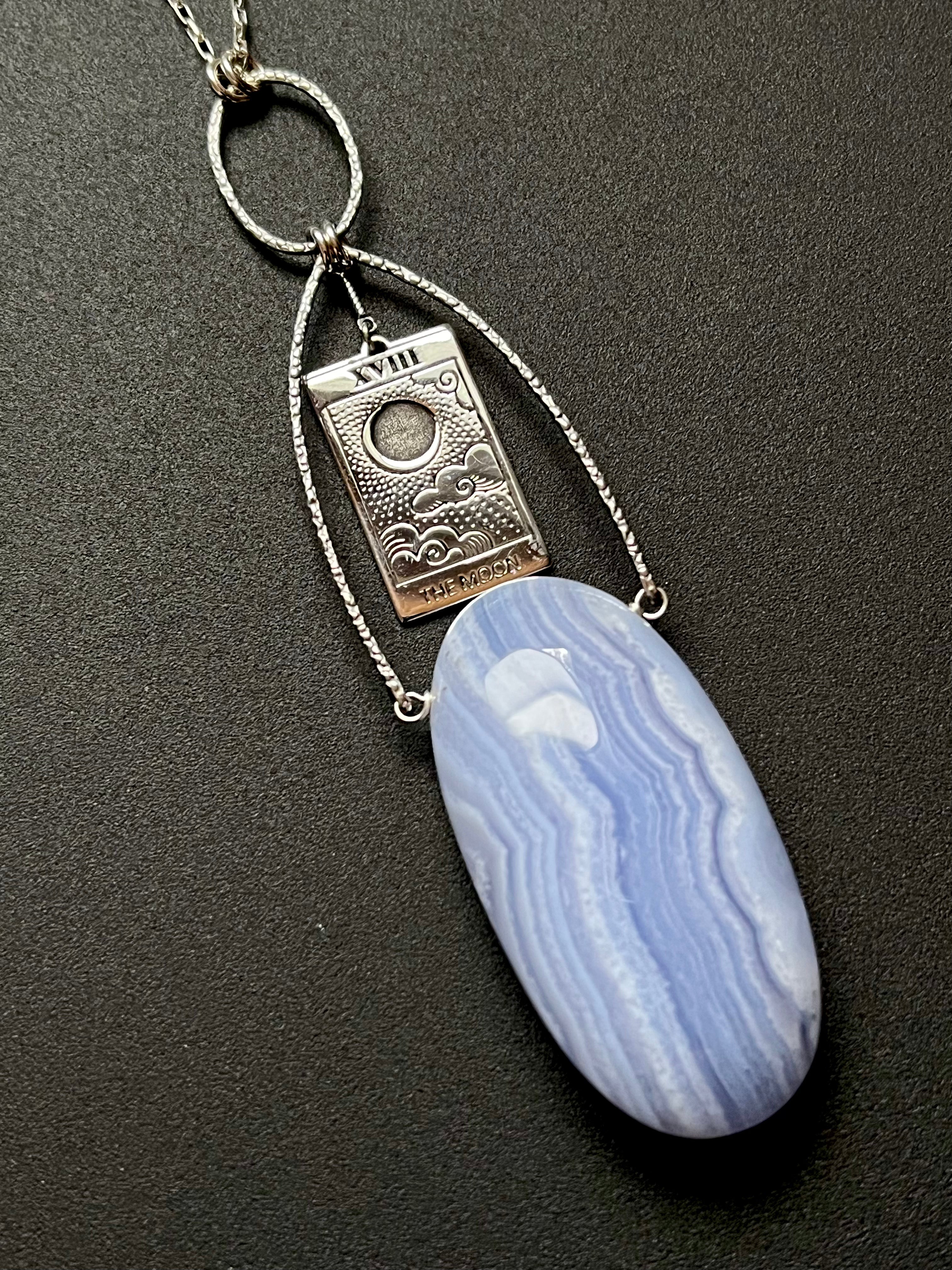 •OOAK - TAROT• blue lace agate + sterling silver necklace (26"-28")