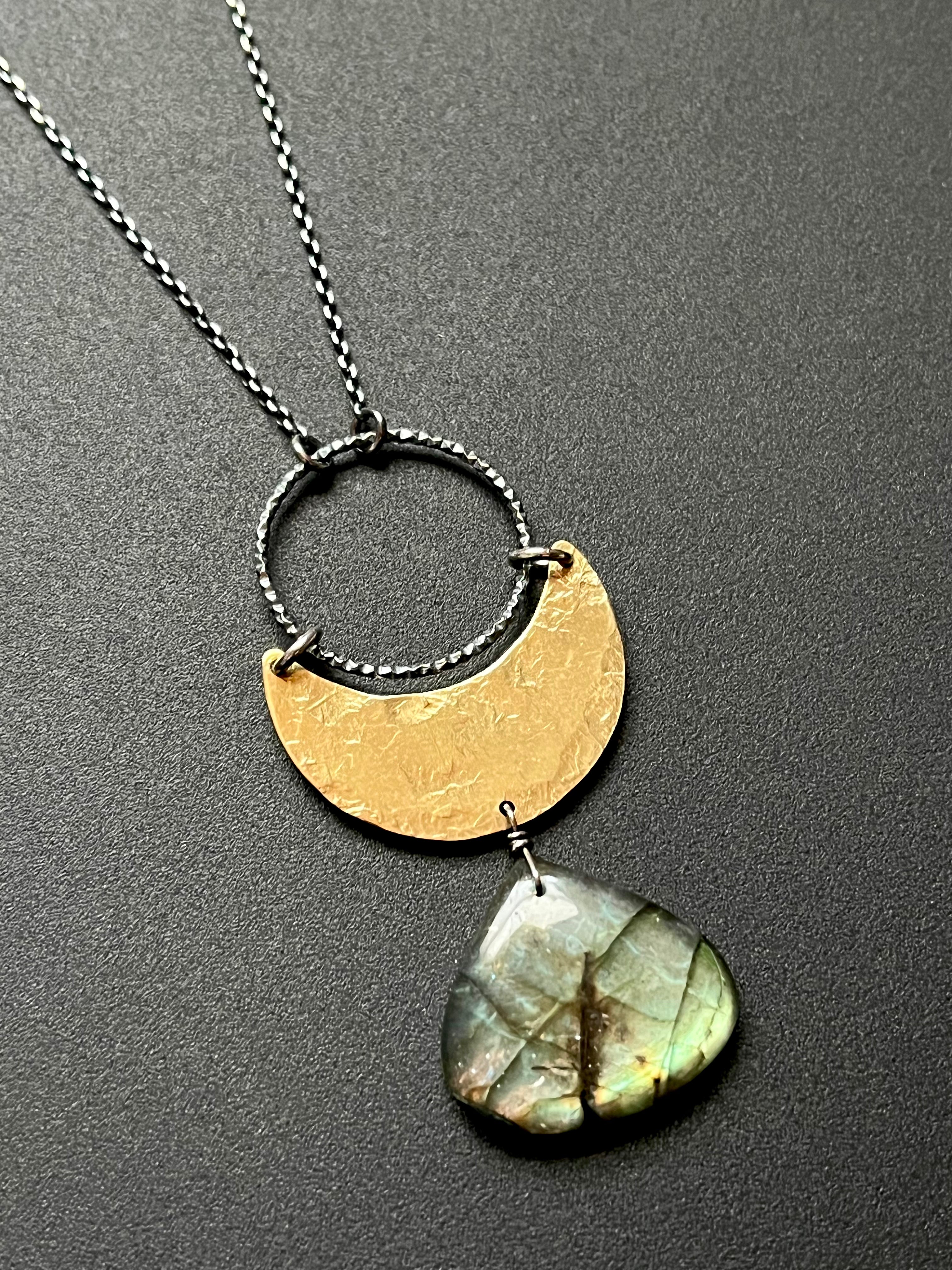 •OOAK - NYX• labradorite + mixed metal necklace (16"-18")