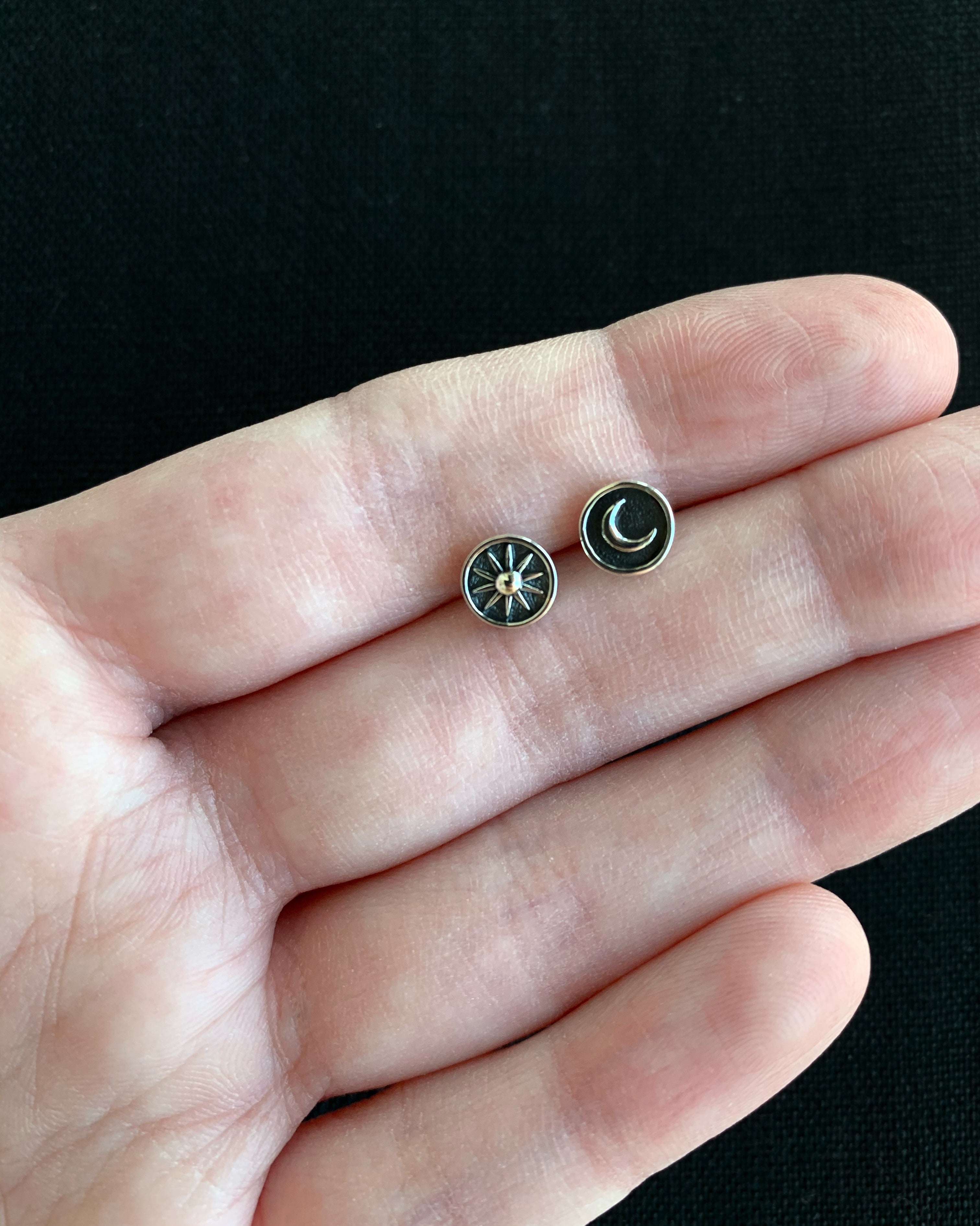•SUN & MOON COIN• silver stud earrings