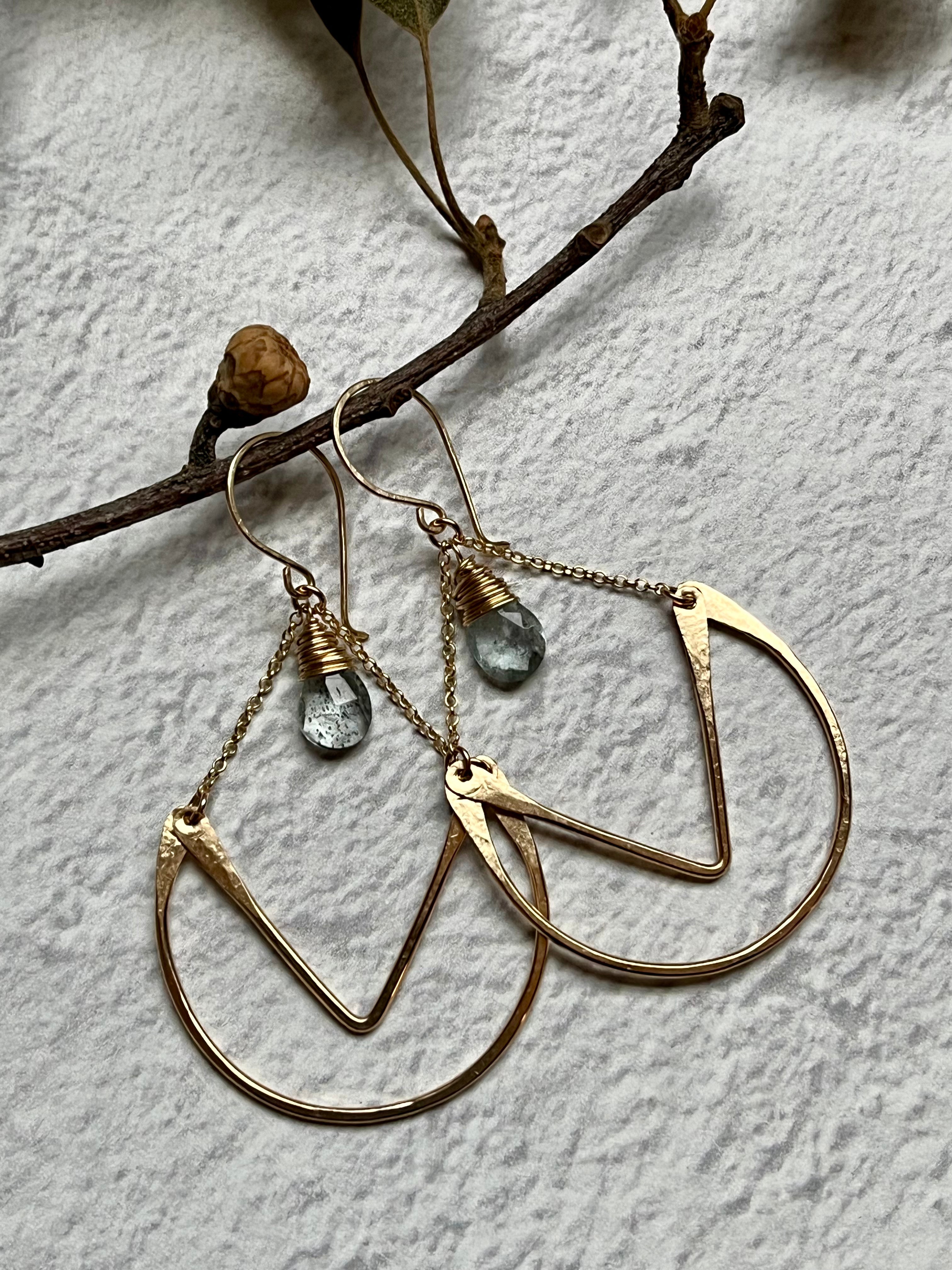 •TULIP HOOP• moss aquamarine + gold earrings