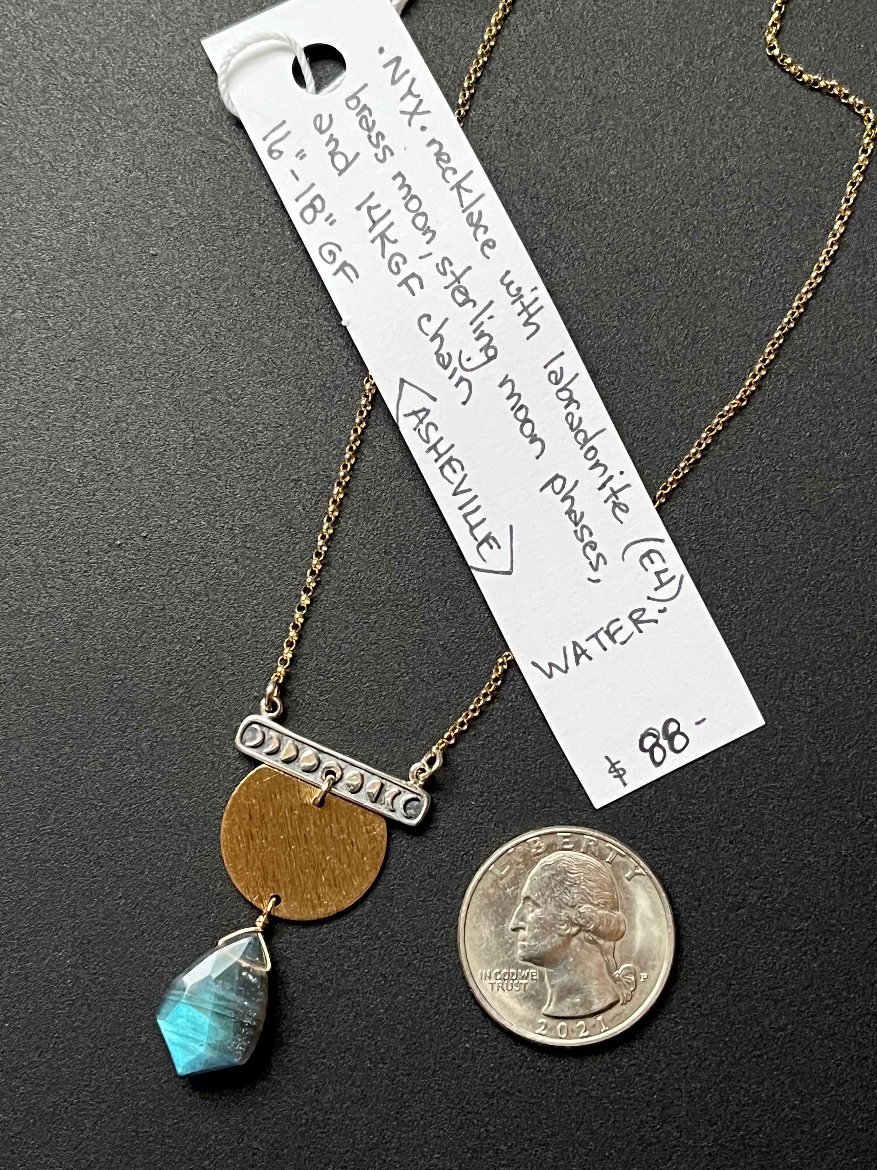 •OOAK - NYX• labradorite + mixed metal necklace (16"-18")