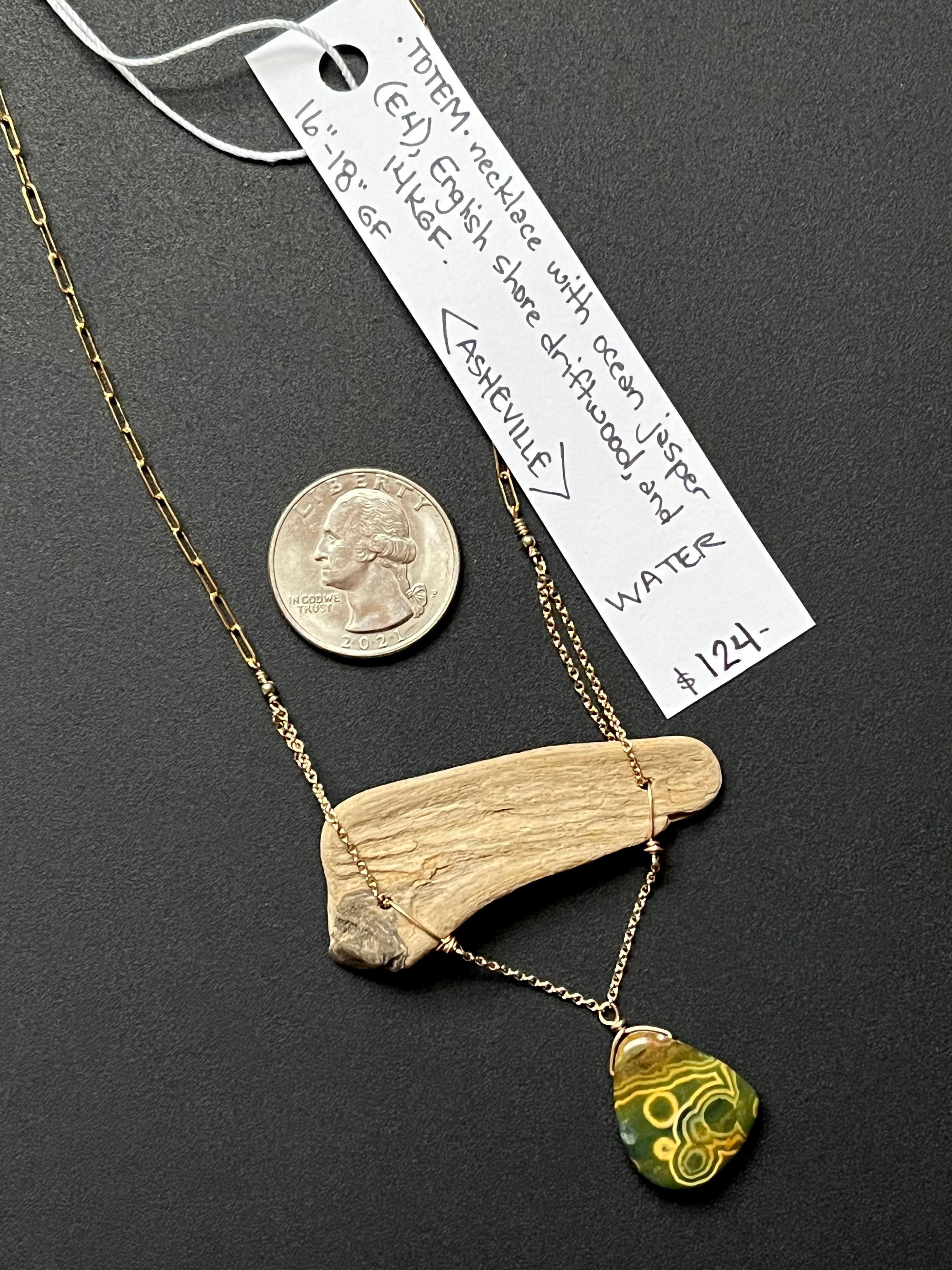 •OOAK - TOTEM• ocean jasper, driftwood, + gold necklace (16"-18")