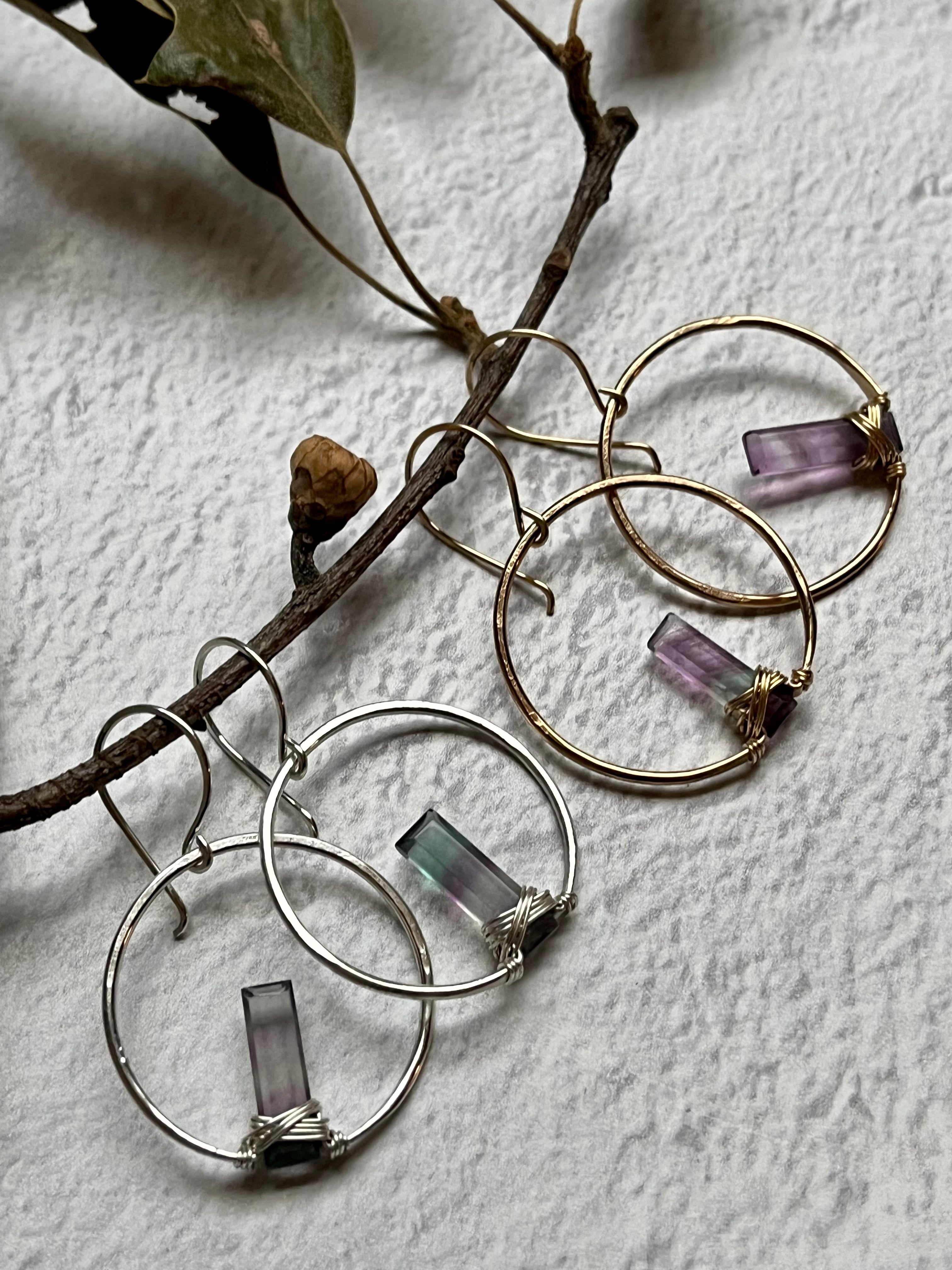 •SUNRISE HOOP• fluorite + gold earrings