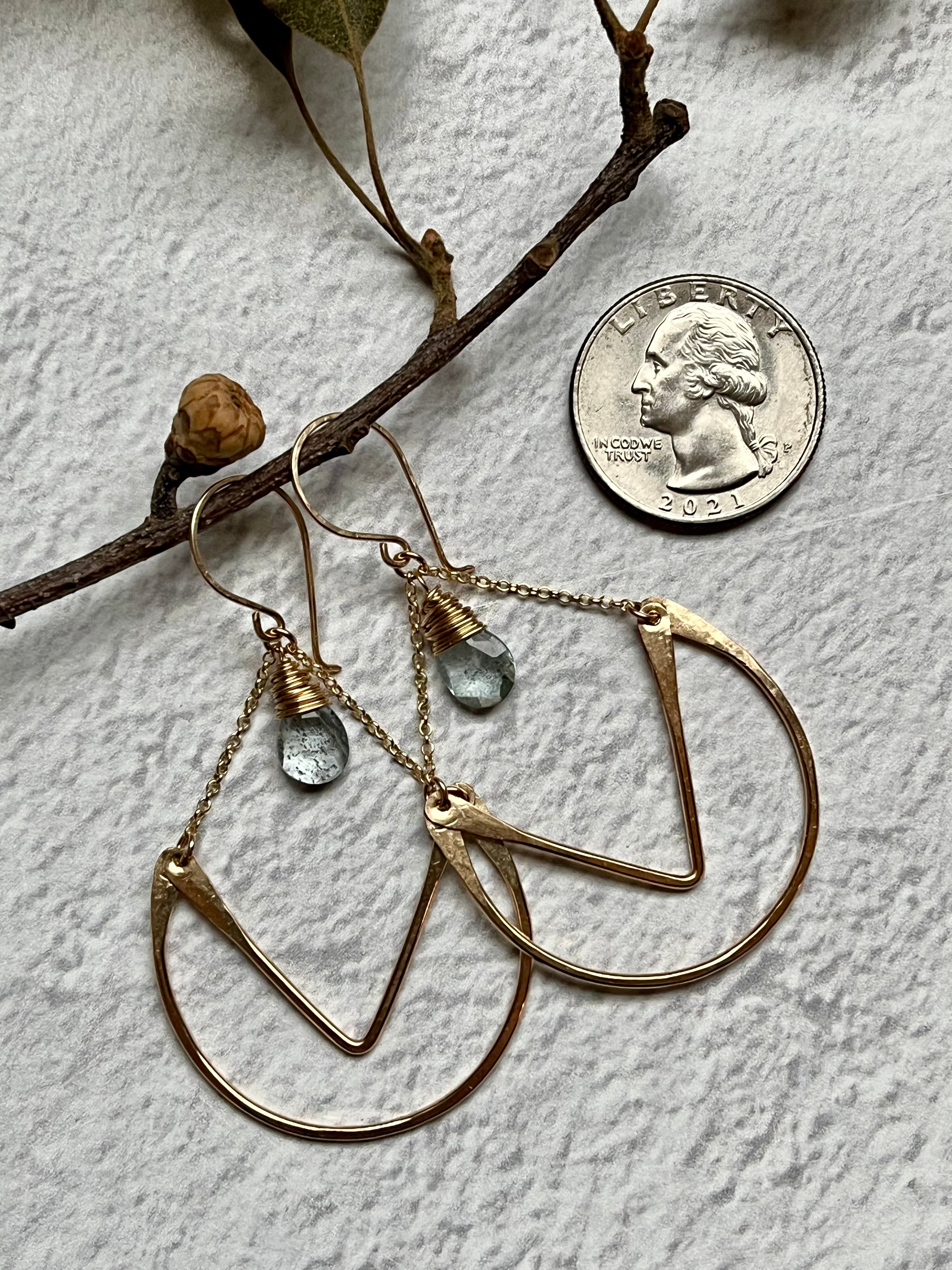 •TULIP HOOP• moss aquamarine + gold earrings