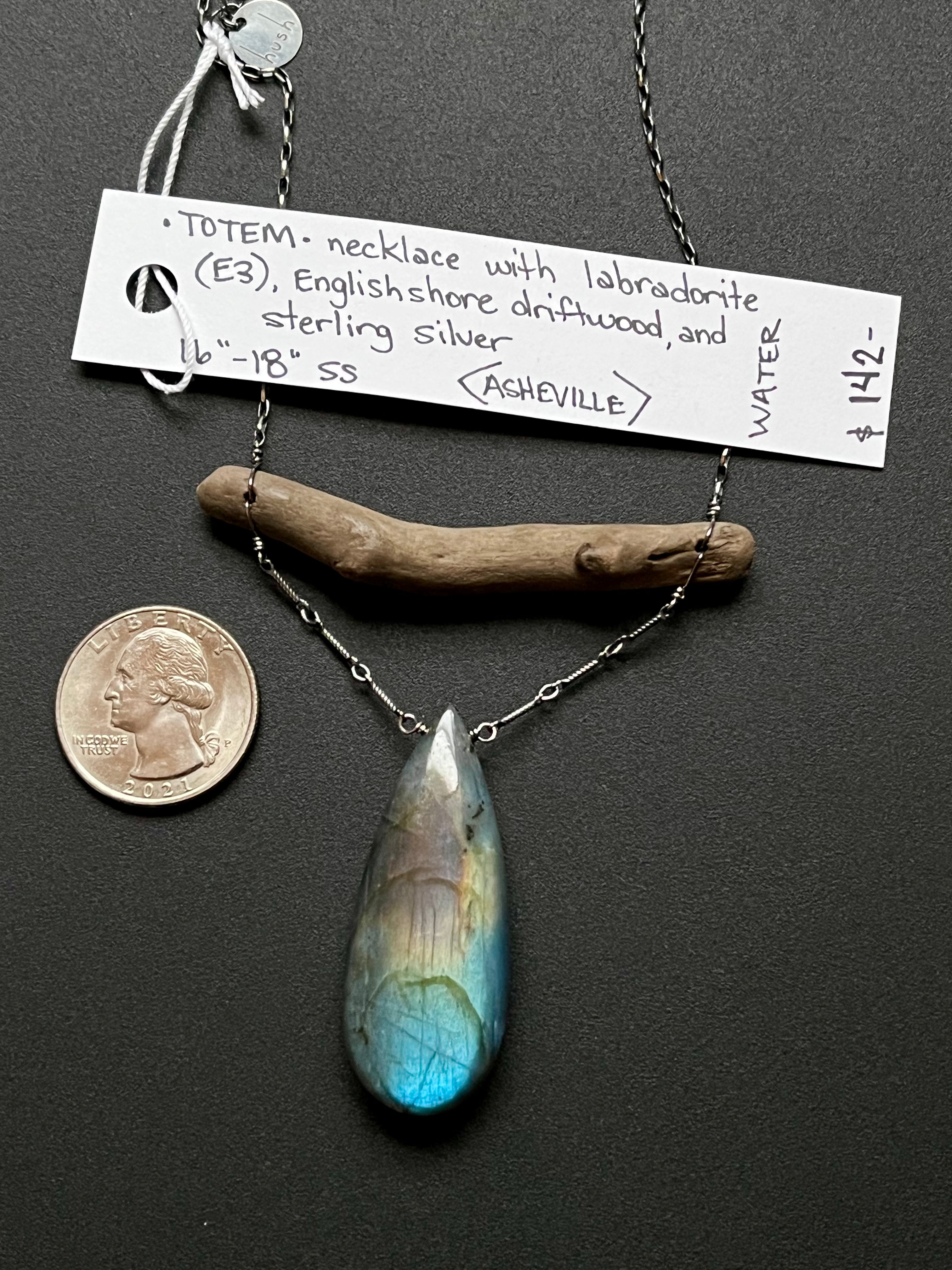 •OOAK - TOTEM• labradorite, driftwood, + sterling silver necklace (16"-18")