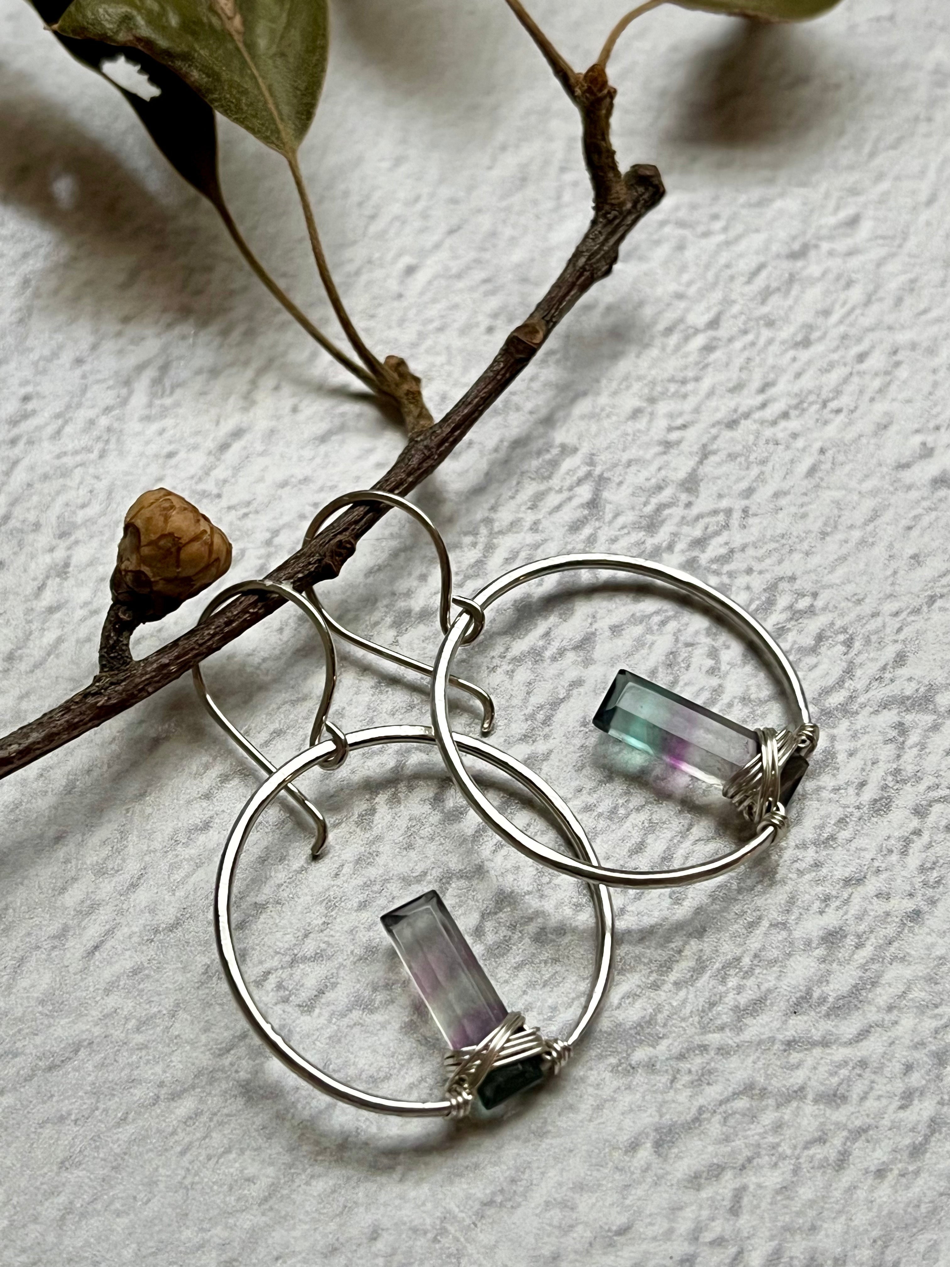 •SUNRISE HOOP• fluorite + silver earrings