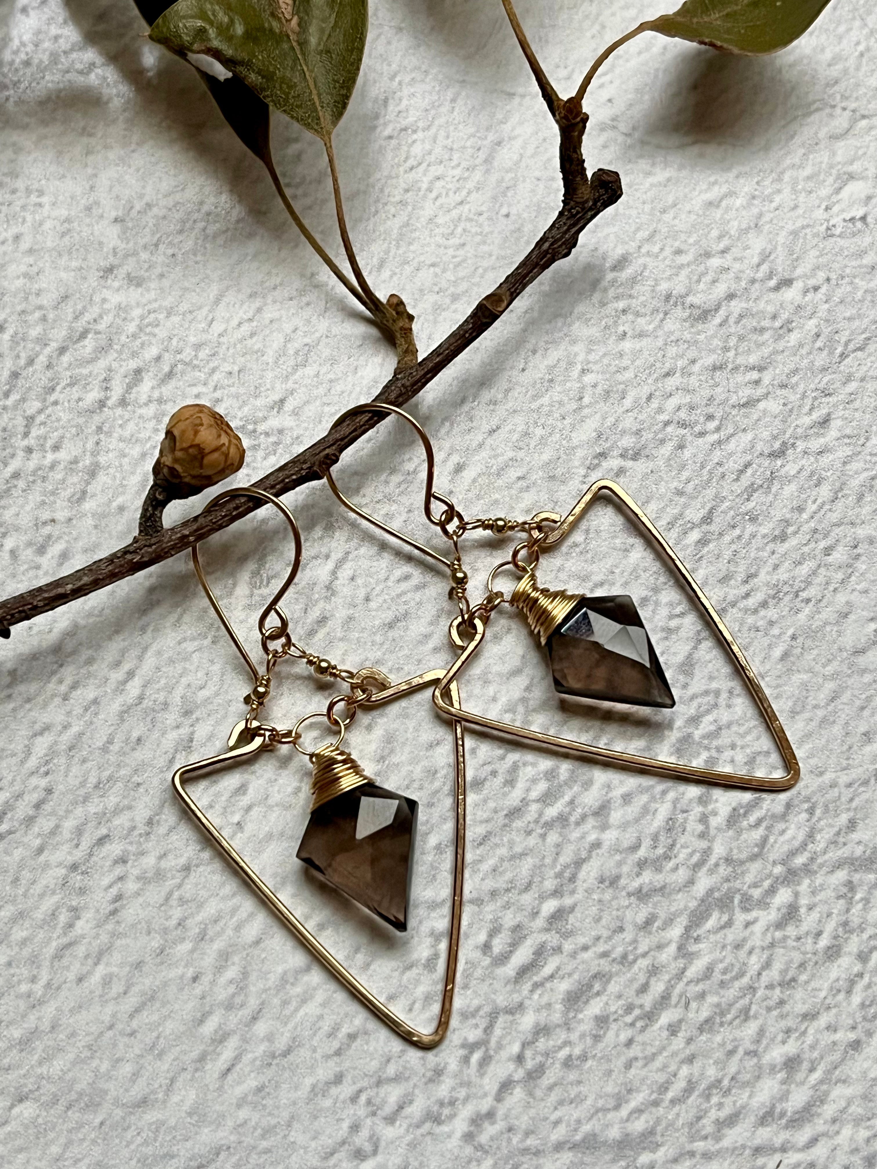 •SPEARHEAD• smoky quartz + gold earrings