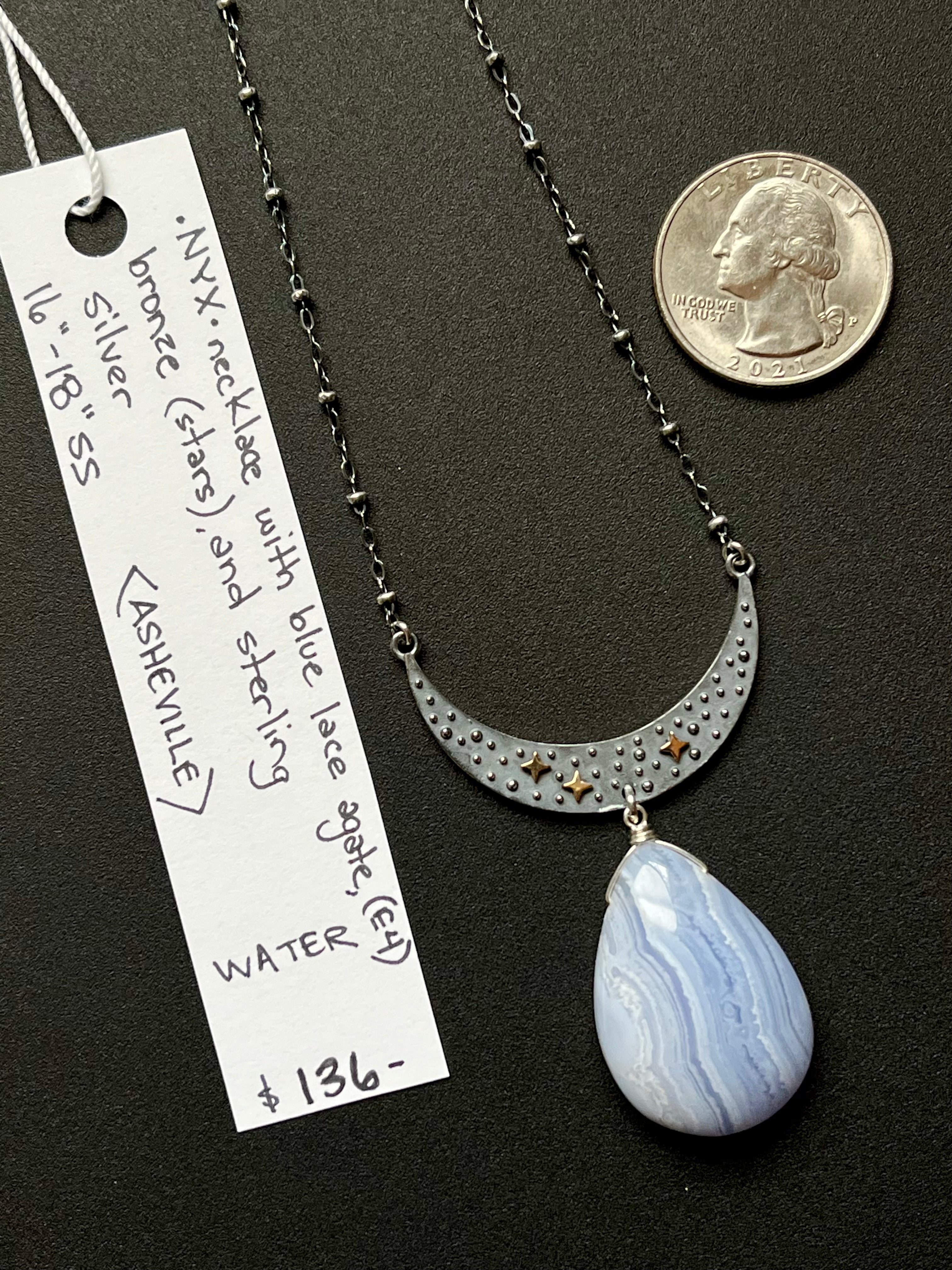 •OOAK - NYX• blue lace agate + mixed metal necklace (16"-18")