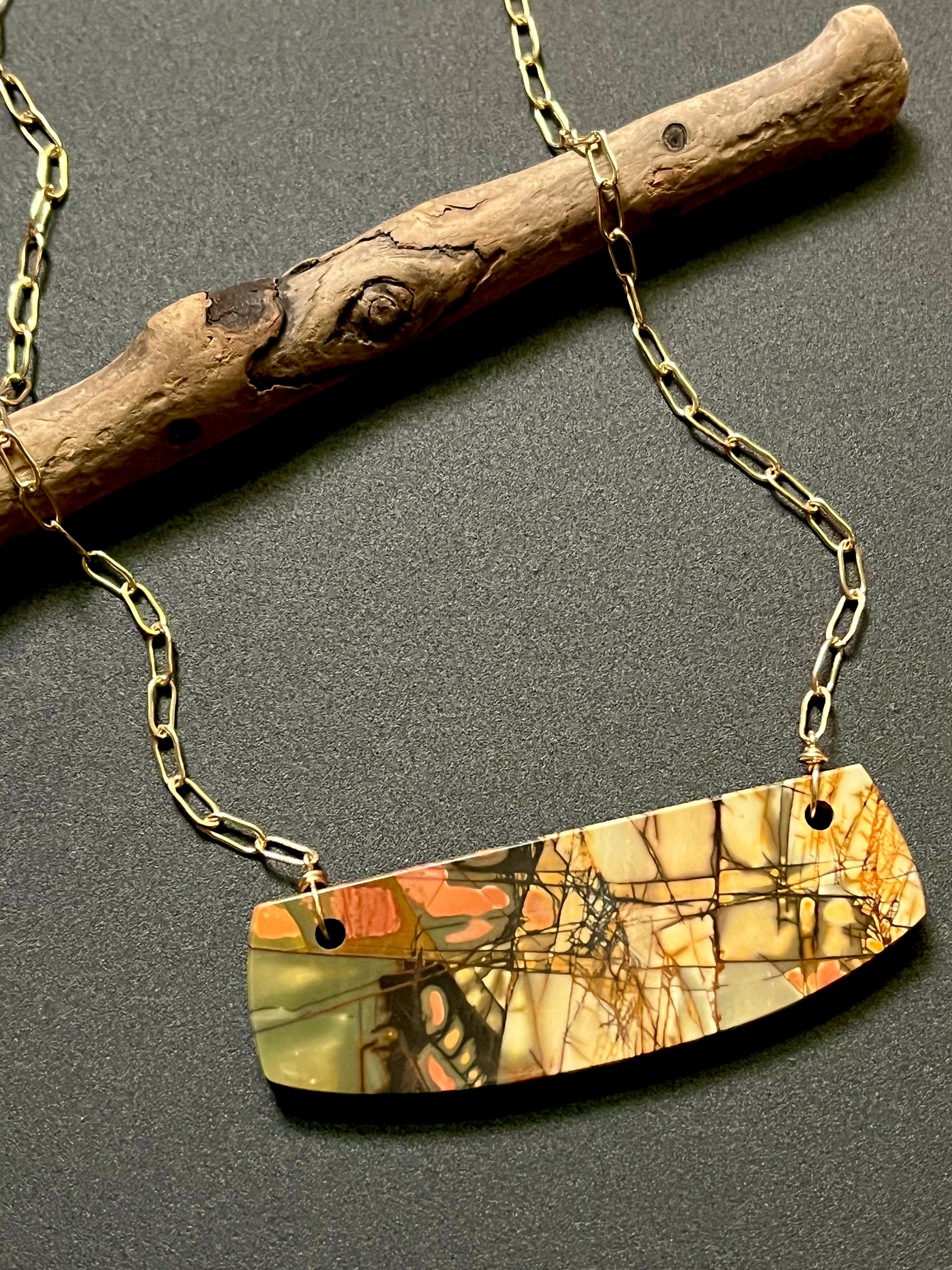 • OOAK - AEON • (#2) red creek jasper + gold necklace (16"-18")