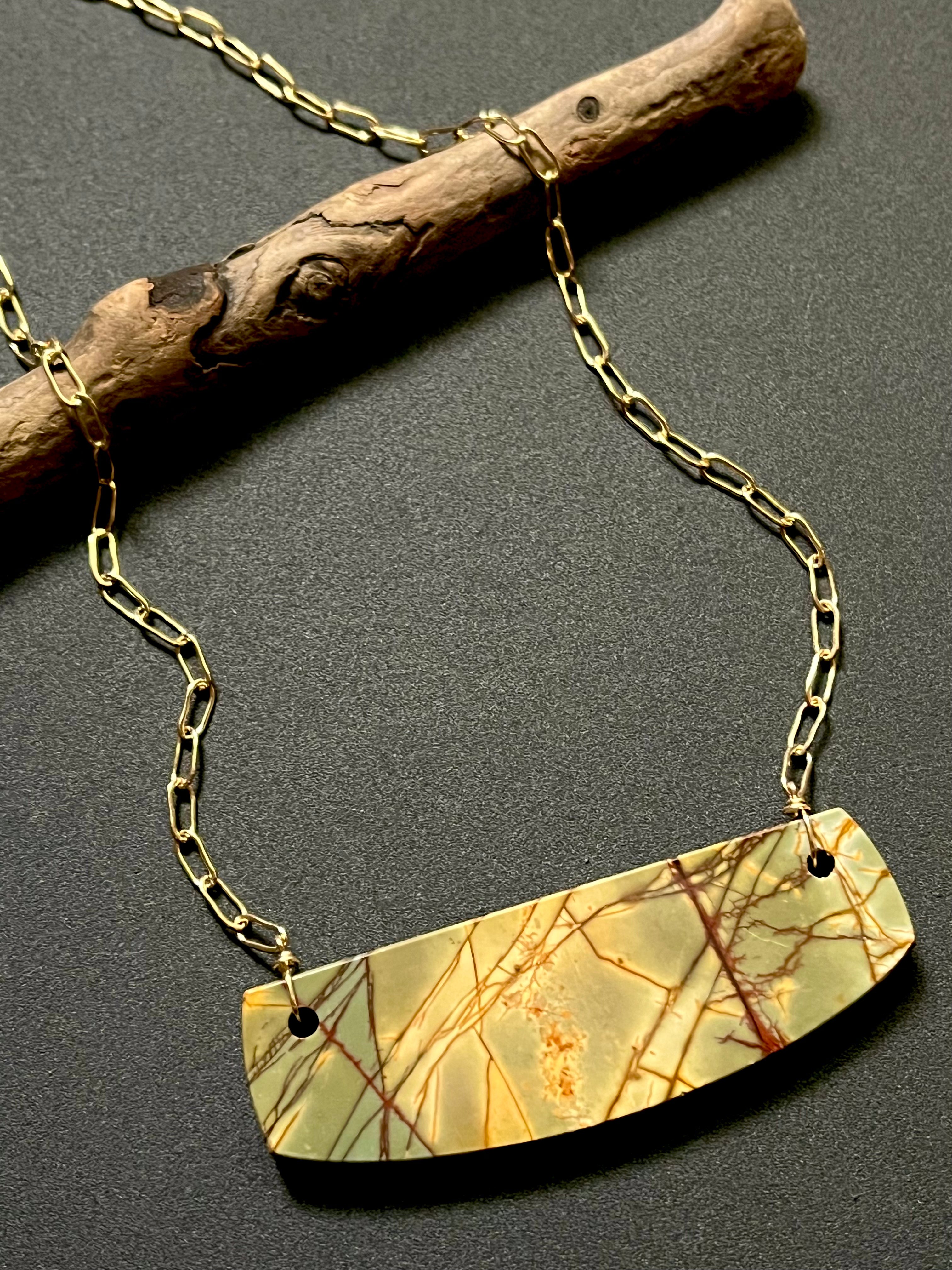• OOAK - AEON • (#3) red creek jasper + gold necklace (16"-18")