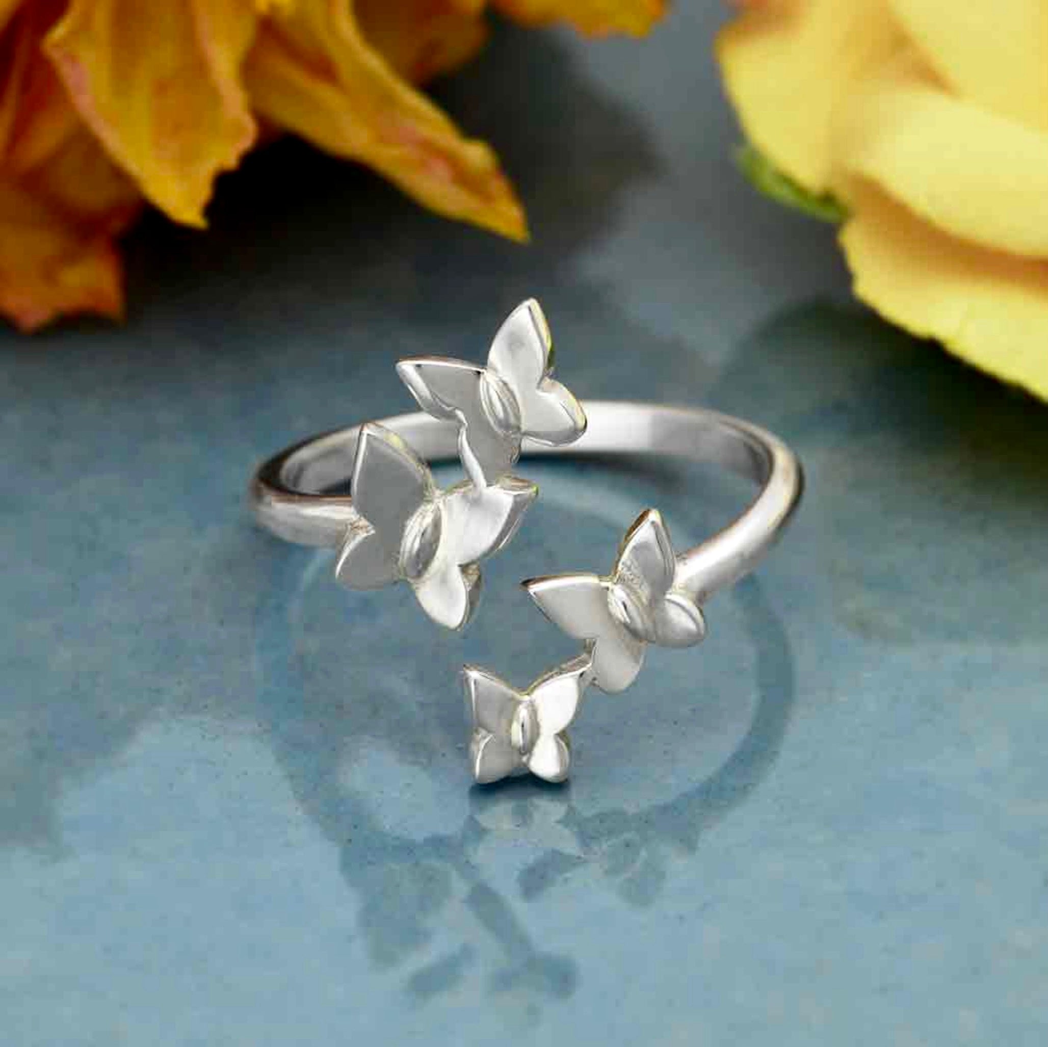 •KALEIDOSCOPE OF BUTTERFLIES• adjustable silver ring