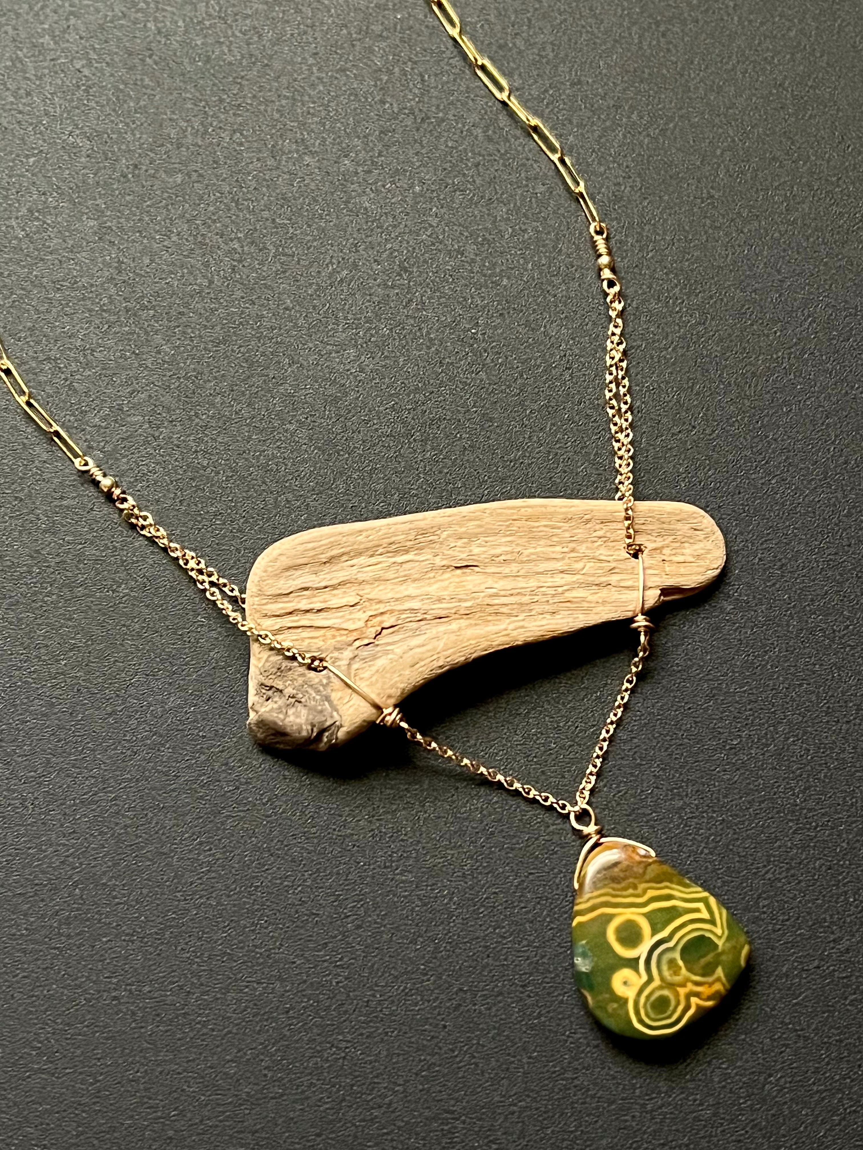 •OOAK - TOTEM• ocean jasper, driftwood, + gold necklace (16"-18")