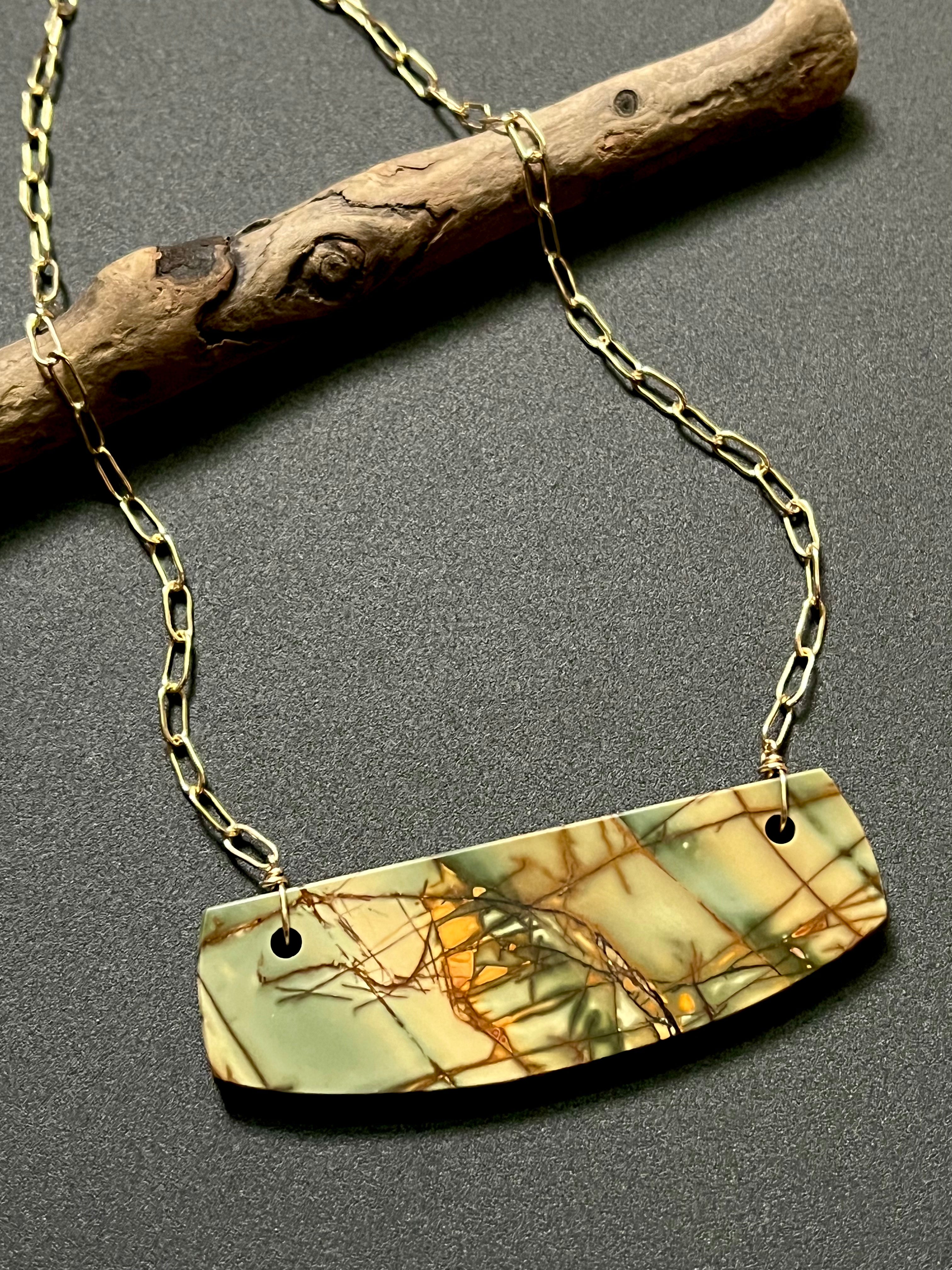 • OOAK - AEON • (#5) red creek jasper + gold necklace (18"-20")