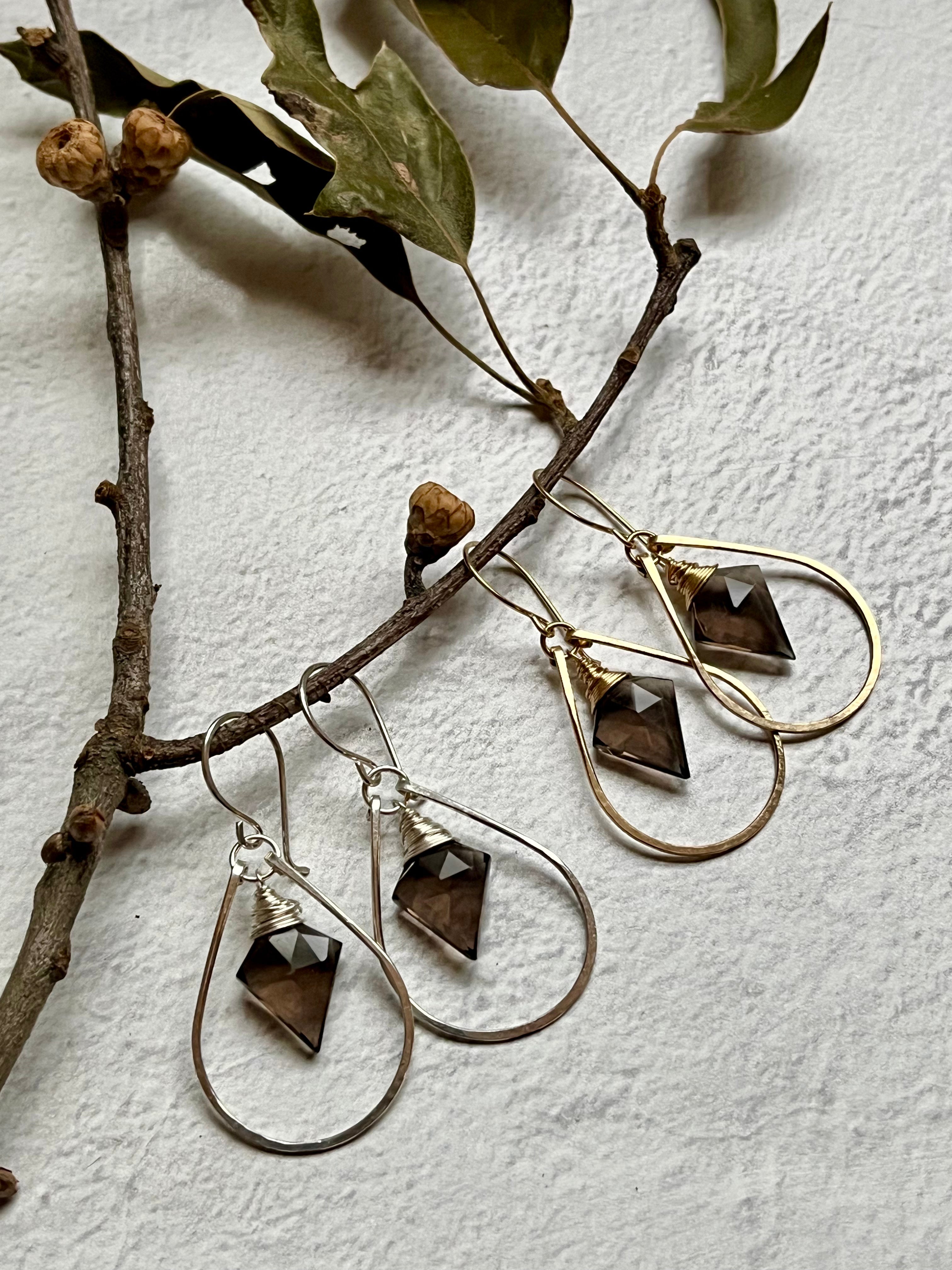 •ARROW HOOP• smoky quartz + gold earrings