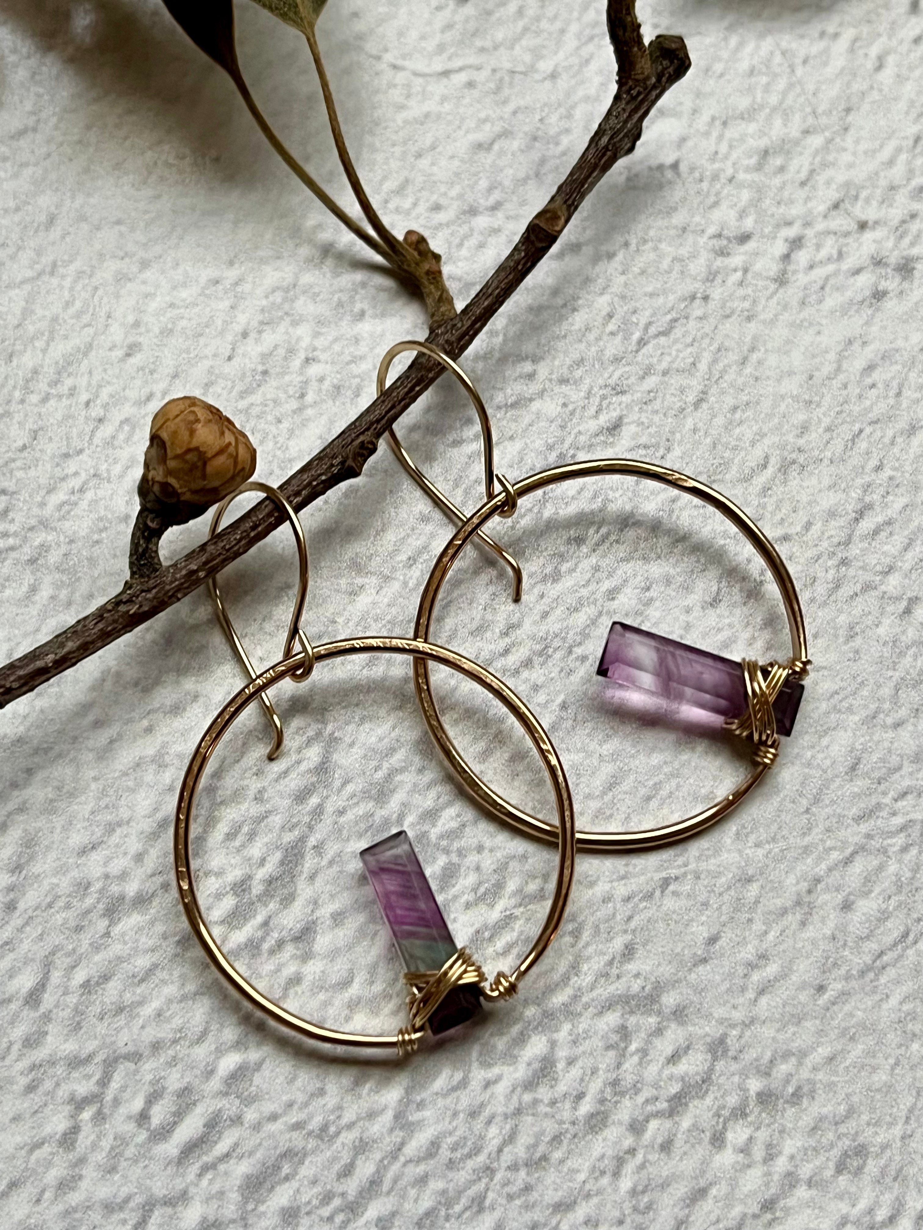 •SUNRISE HOOP• fluorite + gold earrings