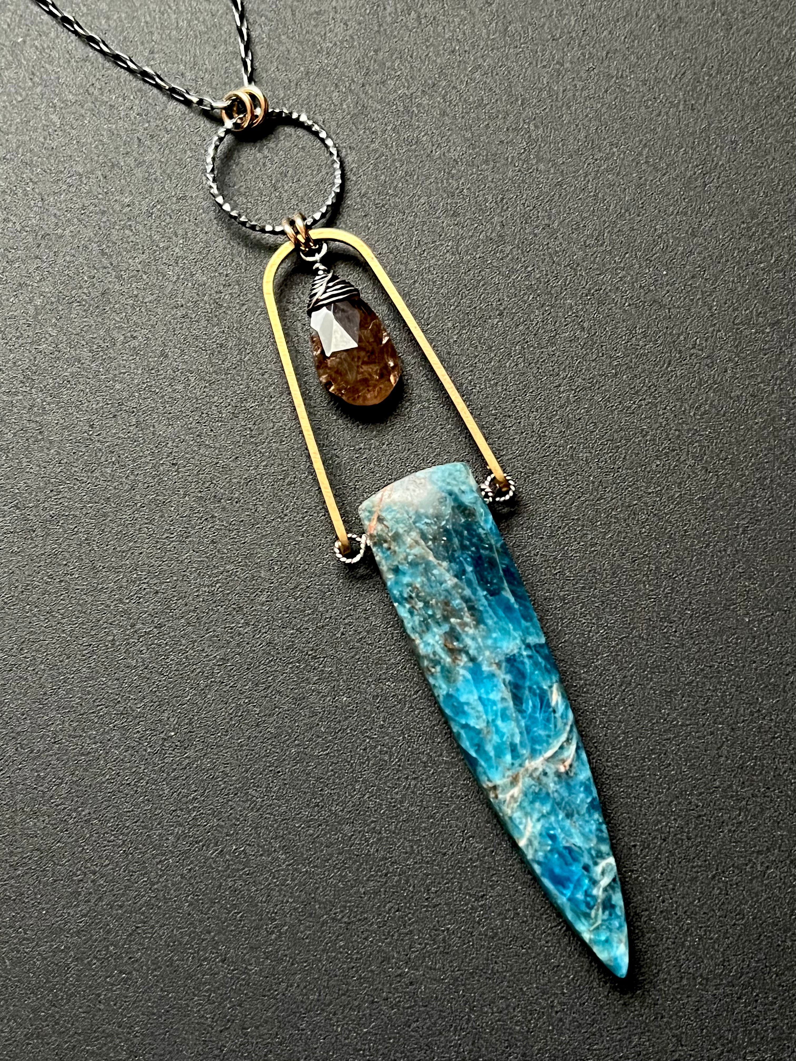 •OOAK - AEON• apatite, andalusite, + mixed metal necklace (26"-28")