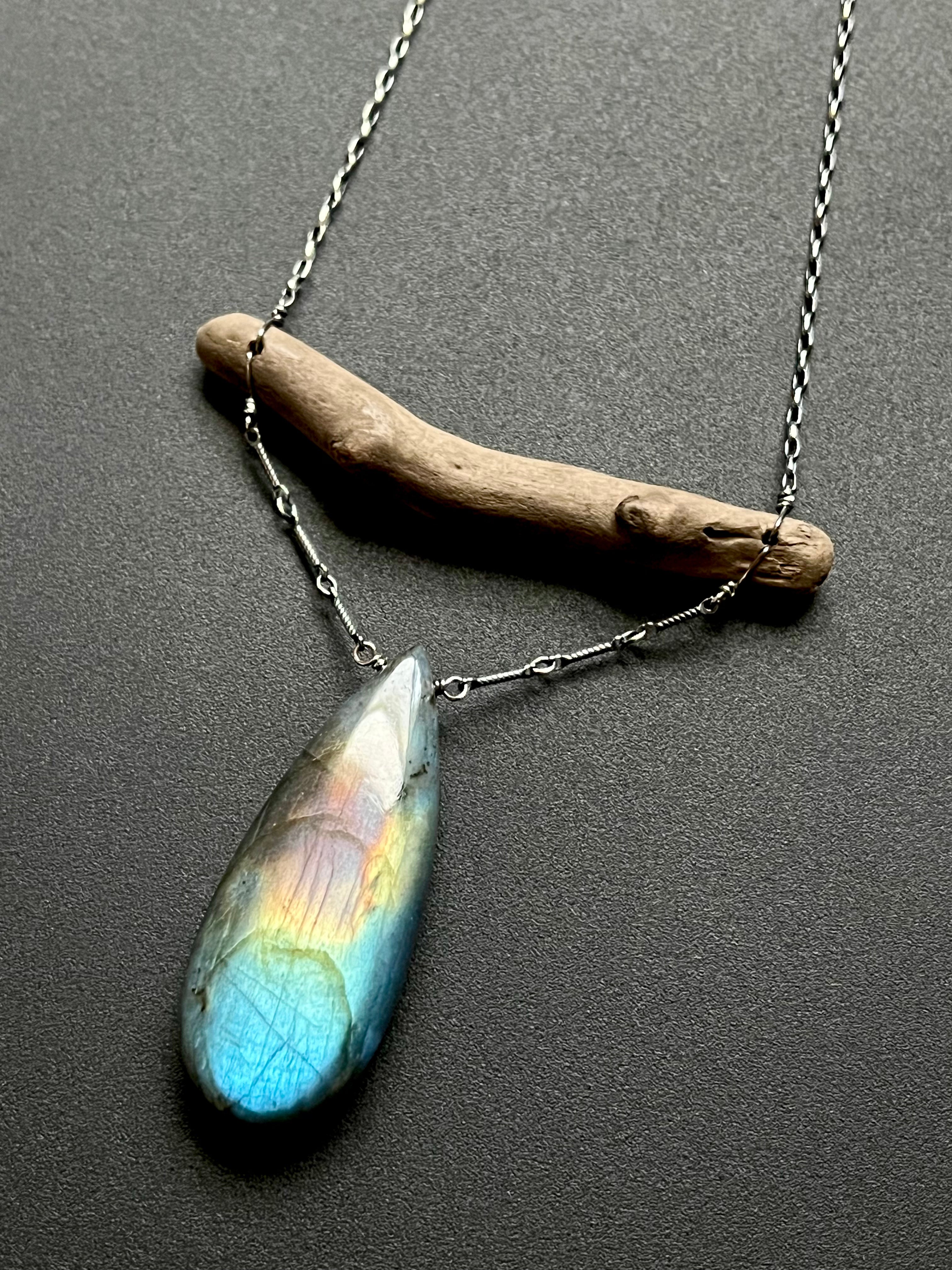 •OOAK - TOTEM• labradorite, driftwood, + sterling silver necklace (16"-18")