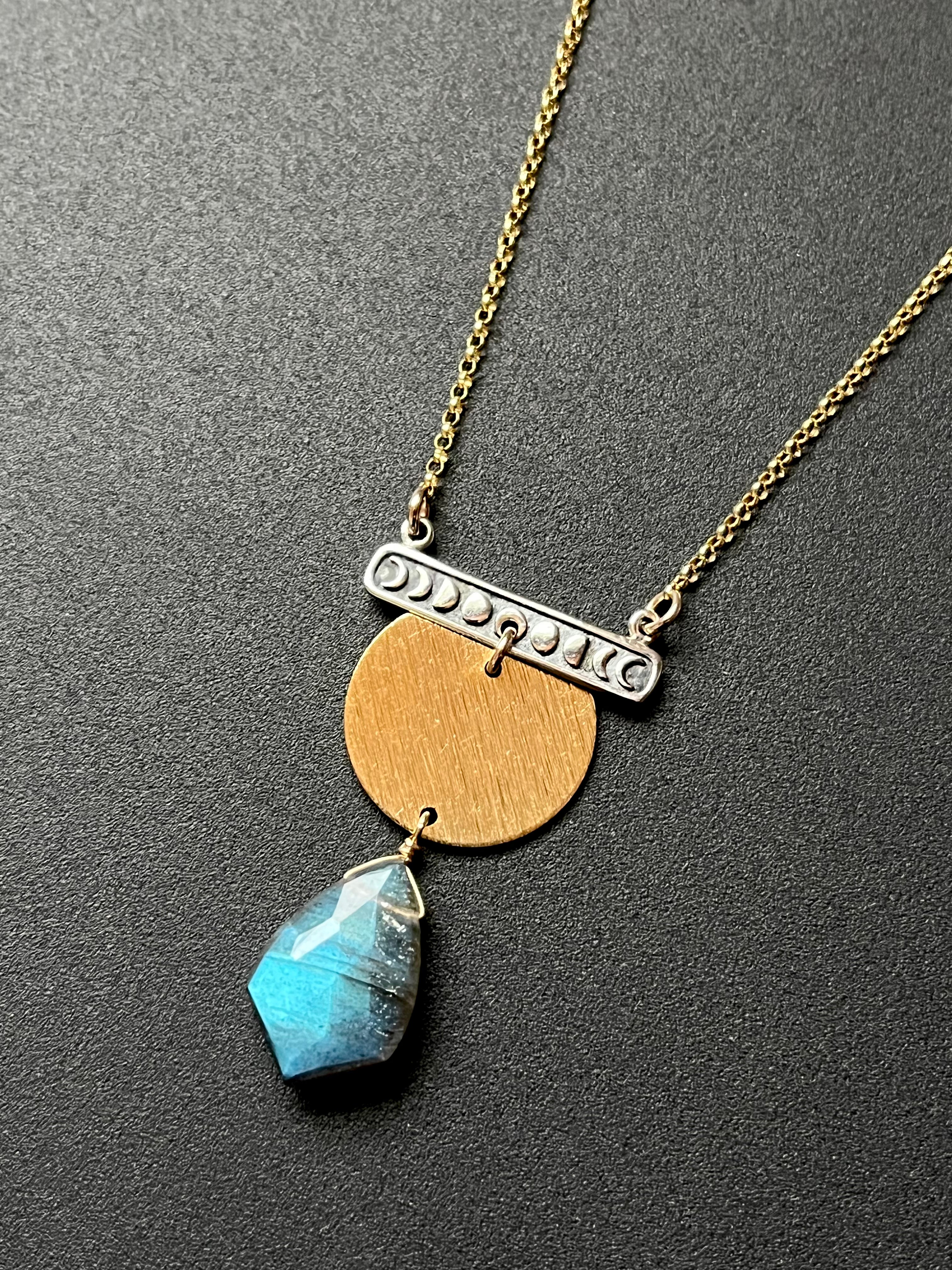 •OOAK - NYX• labradorite + mixed metal necklace (16"-18")
