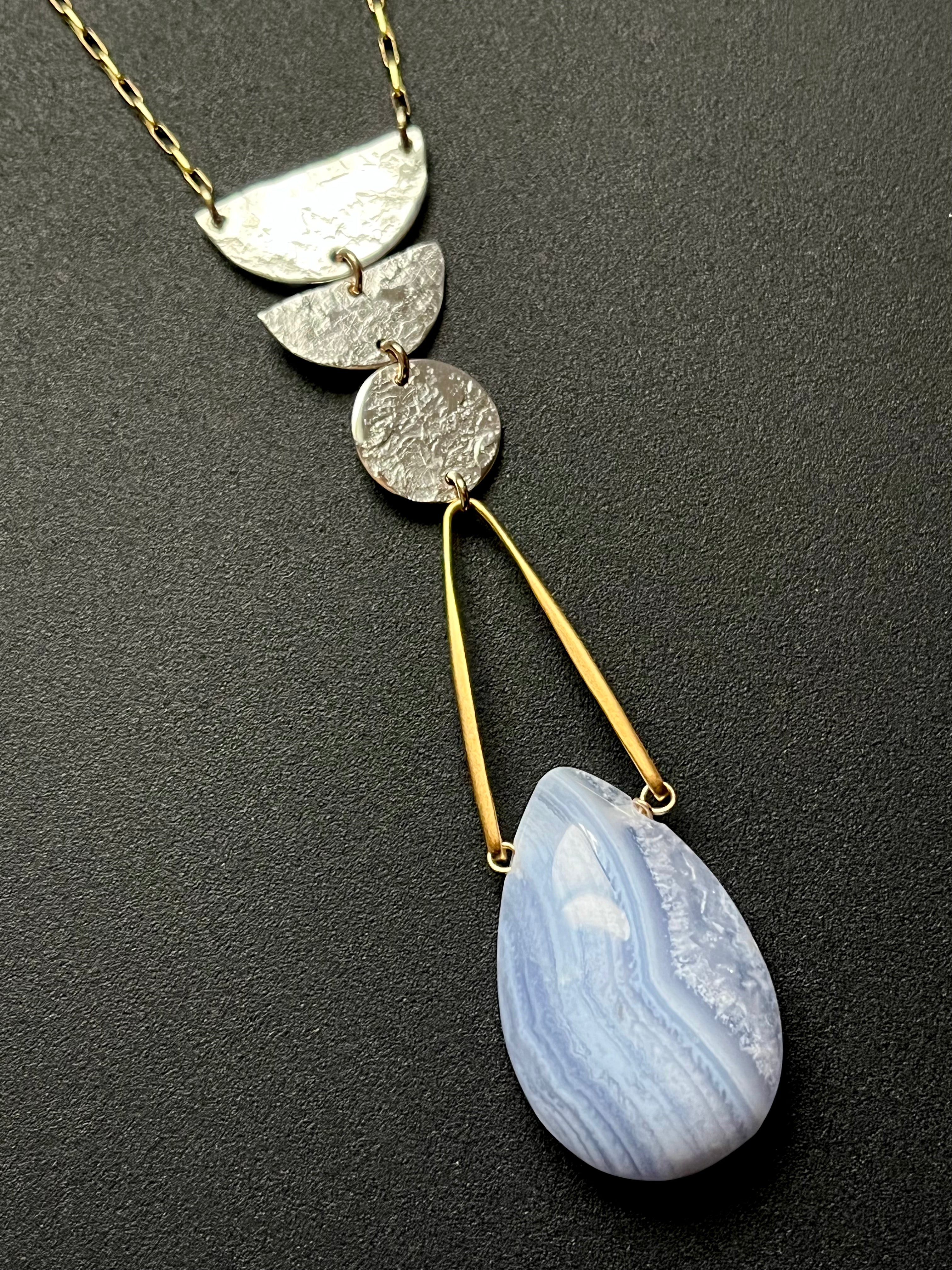 •OOAK - NYX• blue lace agate + mixed metal necklace (26"-28")