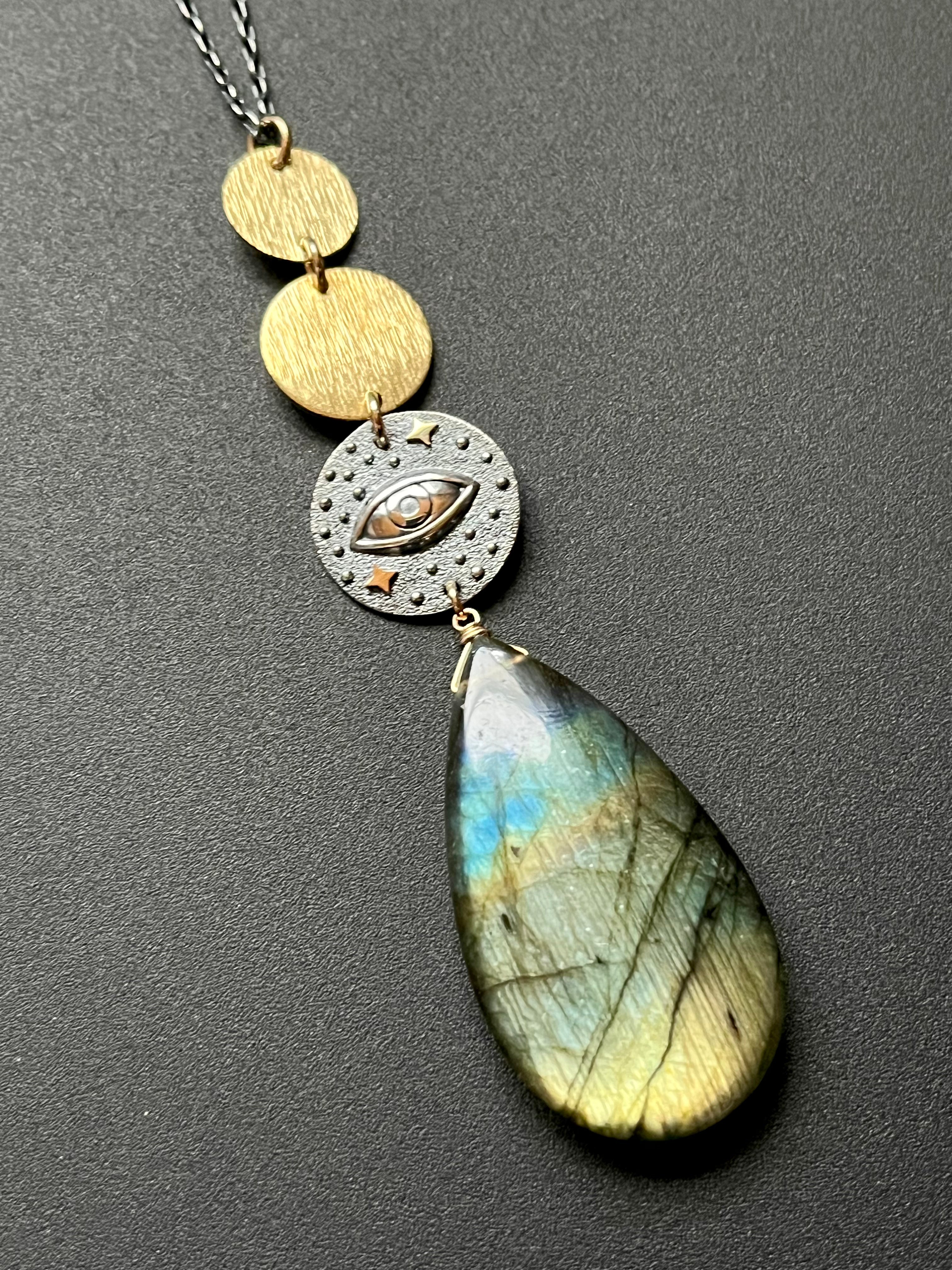 •OOAK - INVOKE• labradorite + mixed metal necklace (26"-28")