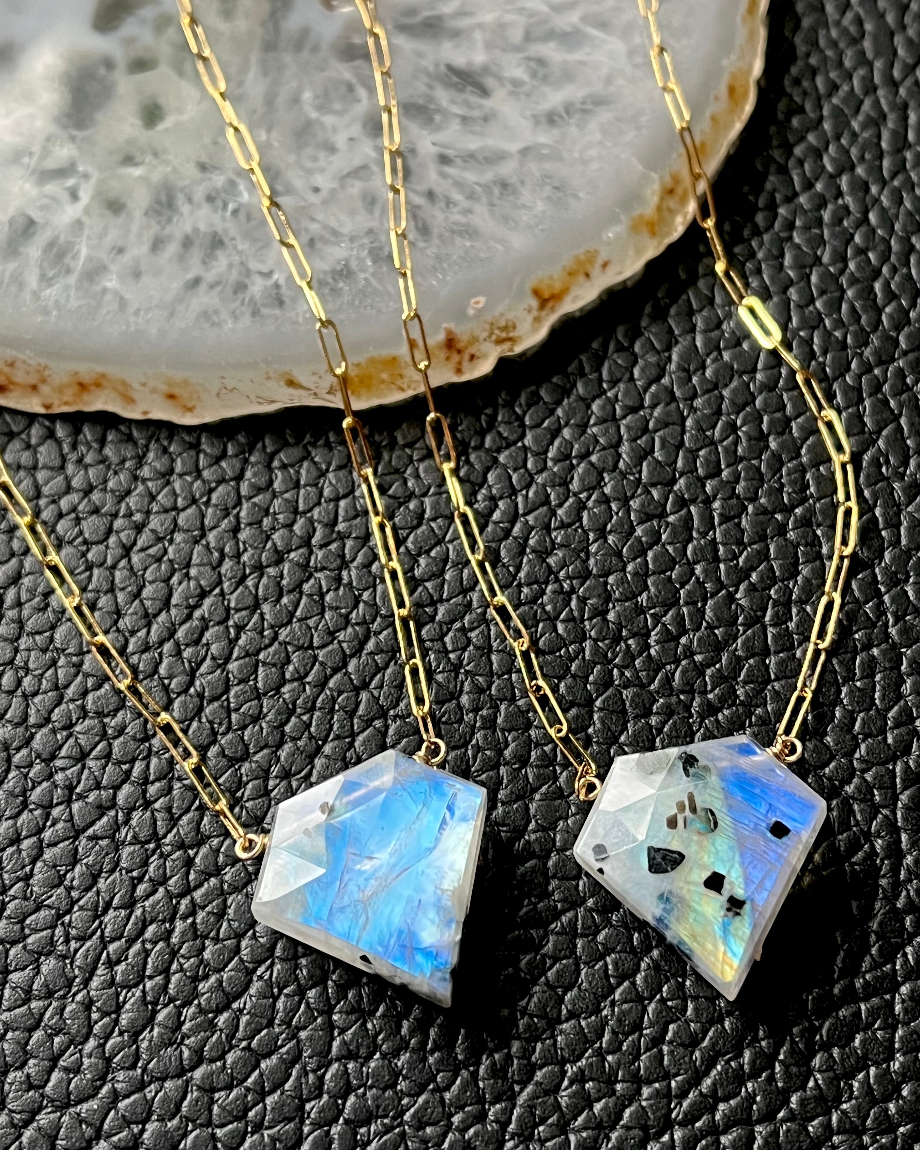 •AEON• tourmalinated rainbow moonstone + gold necklace