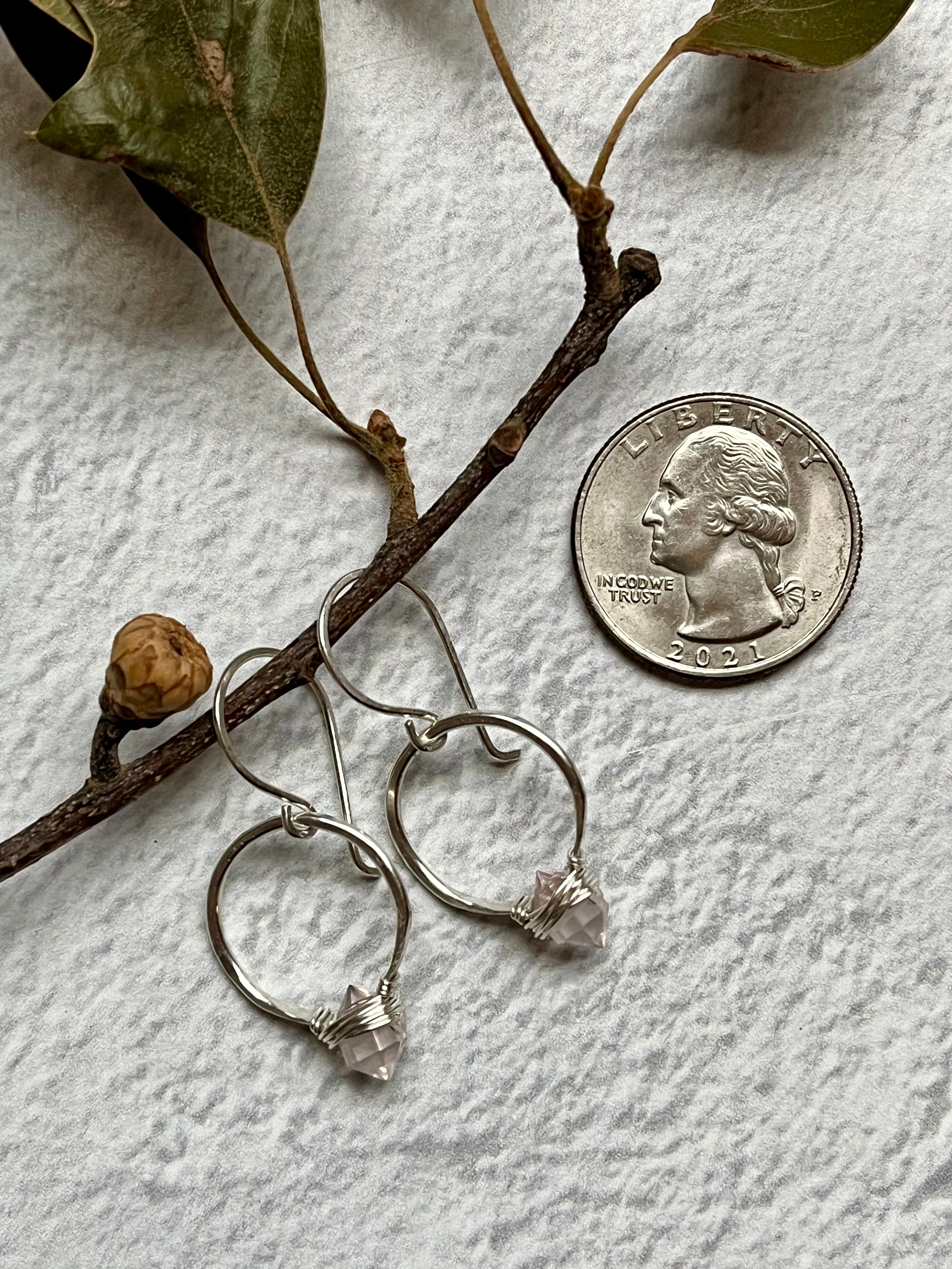 •PIKE HOOP• rose quartz + silver earrings
