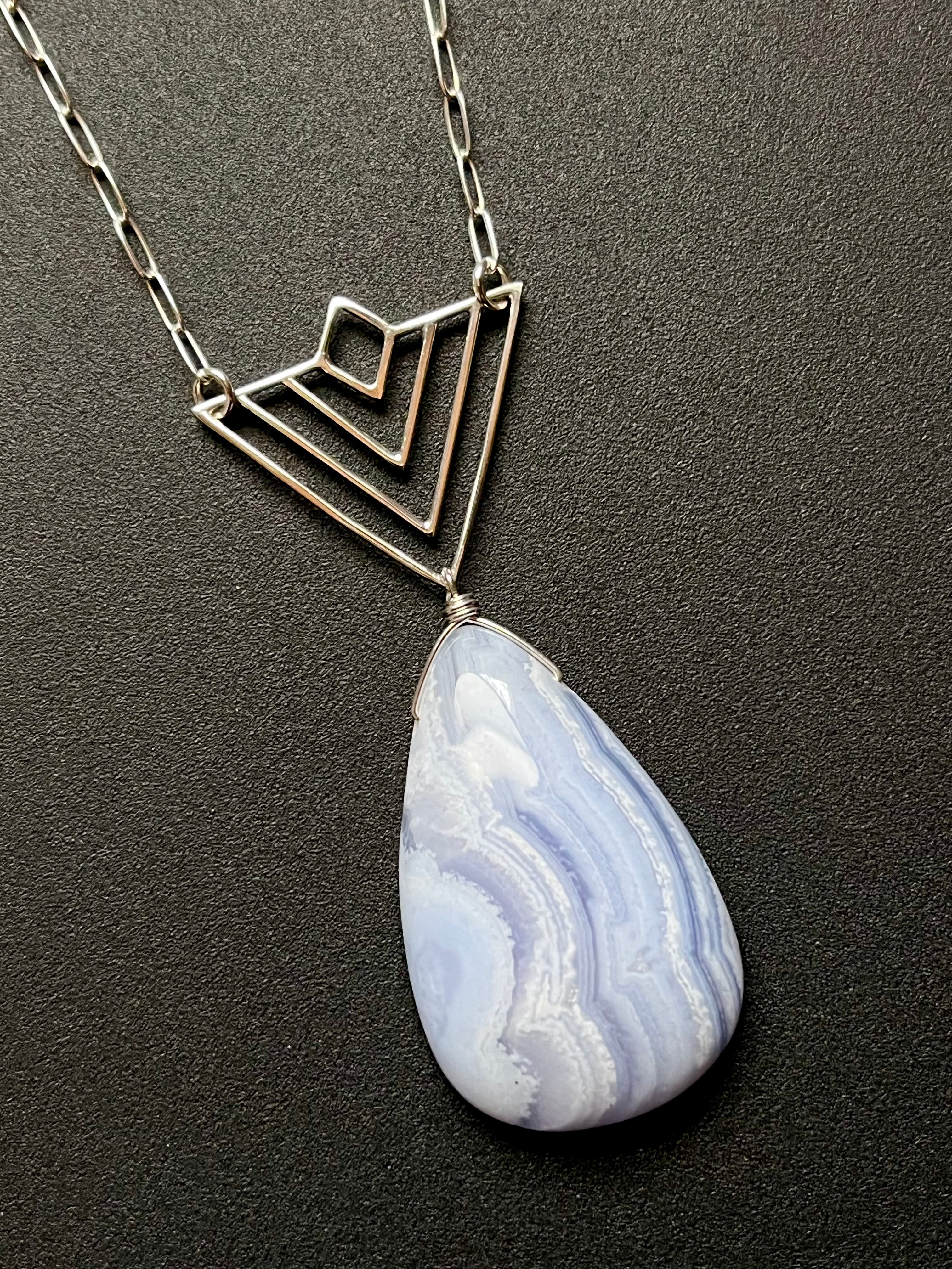 •OOAK - GIZA• blue lace agate + sterling silver necklace (18"-20")