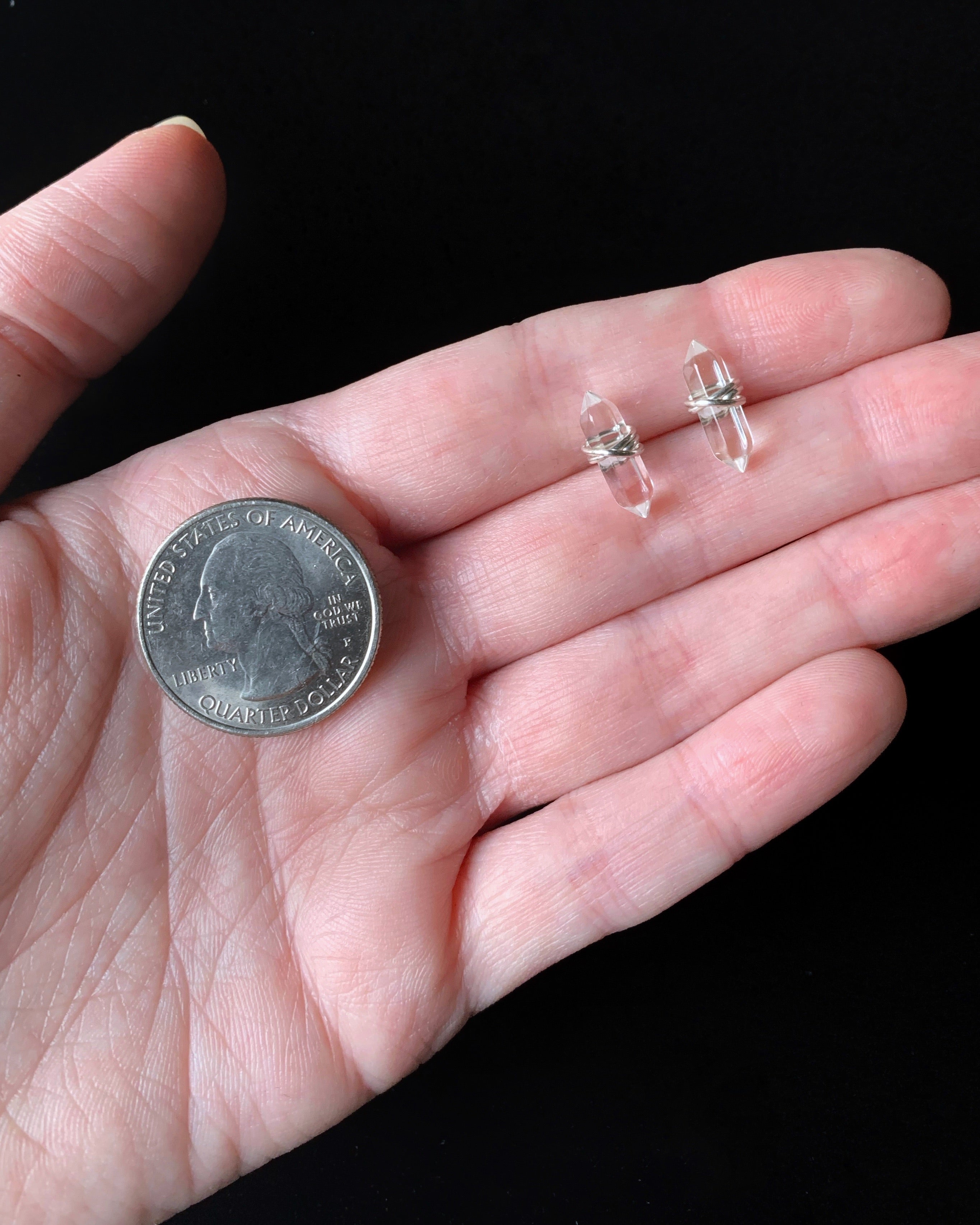 •CREST• clear quartz + silver stud earrings