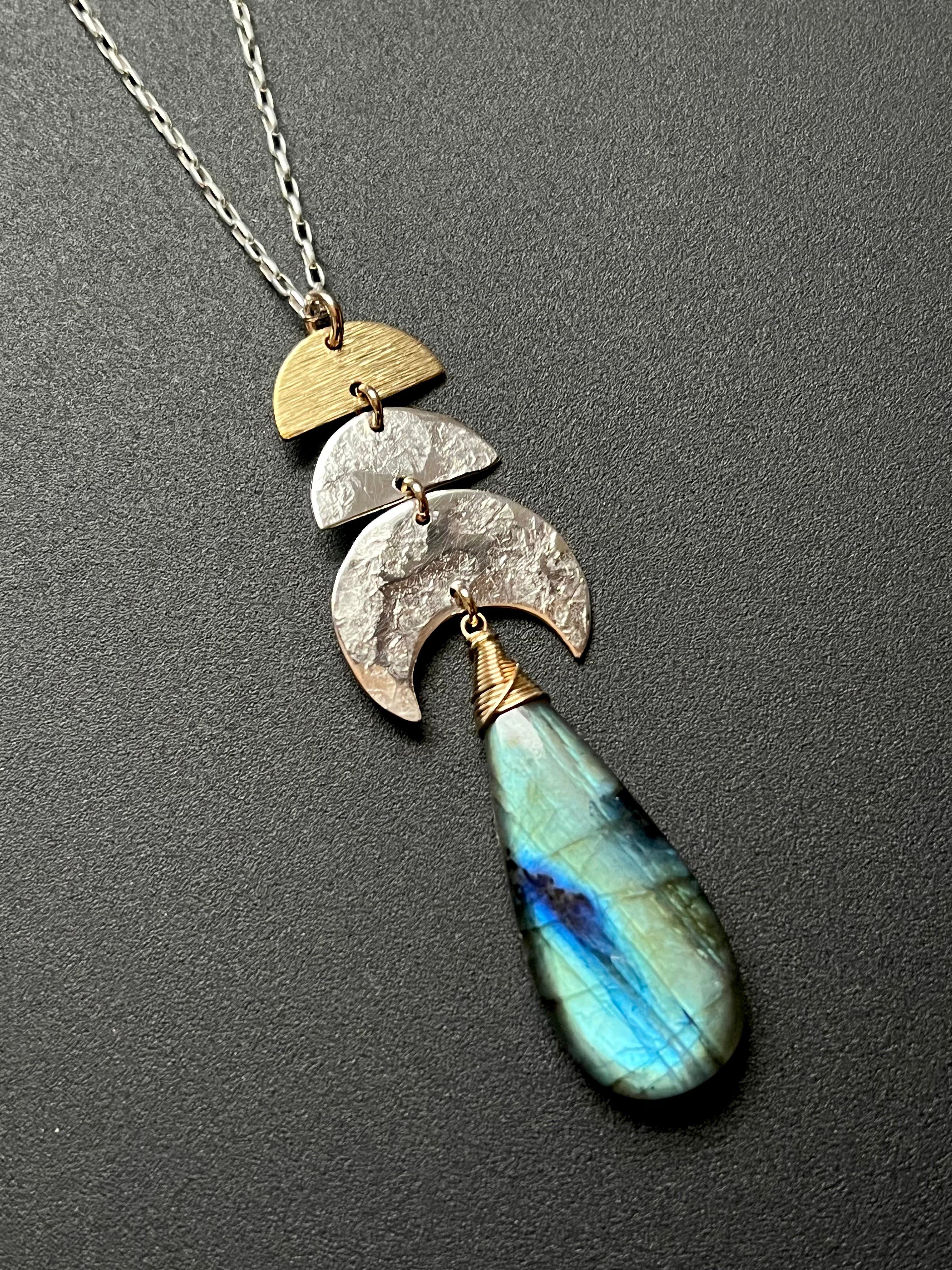 •OOAK - NYX• labradorite + mixed metal necklace (26"-28")