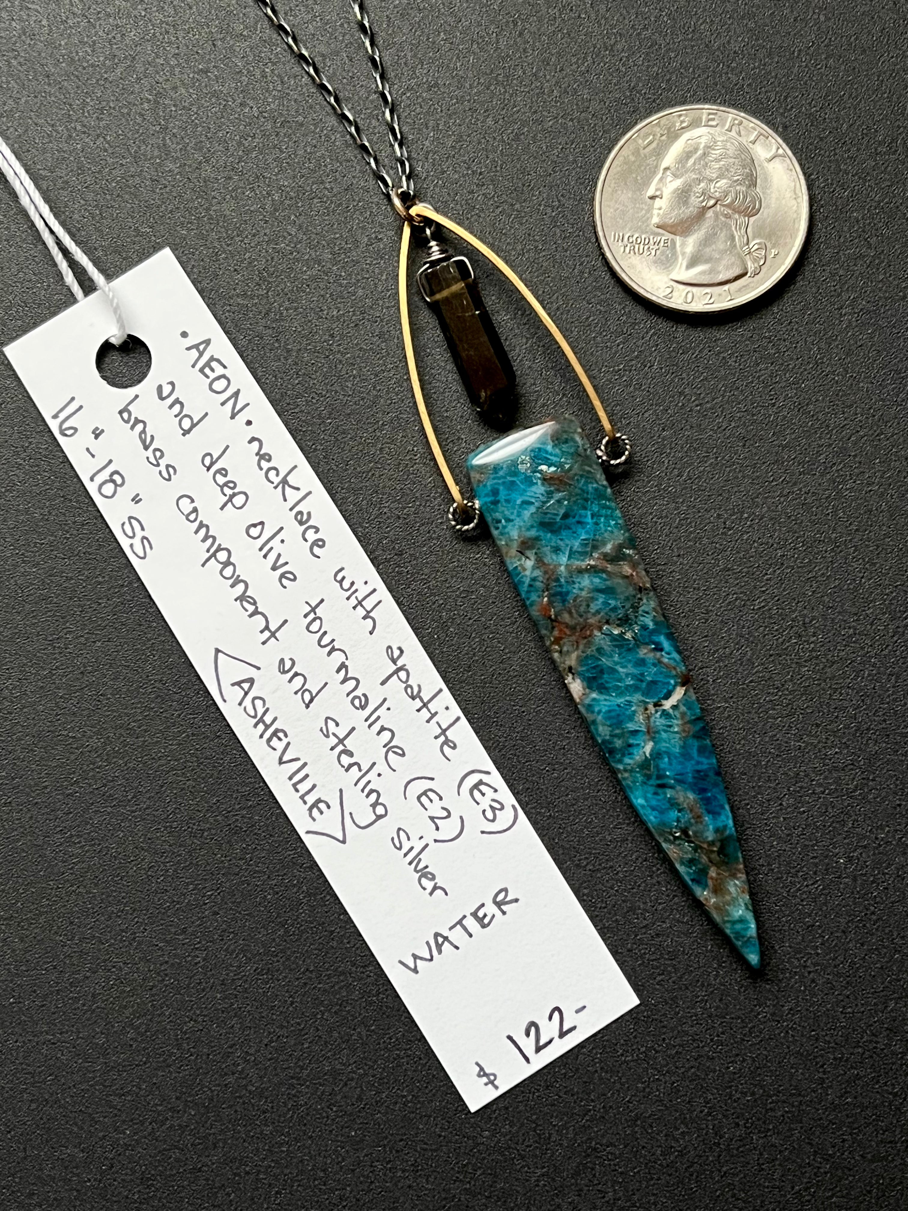 •OOAK - AEON• apatite, tourmaline, + mixed metal necklace (16"-18")