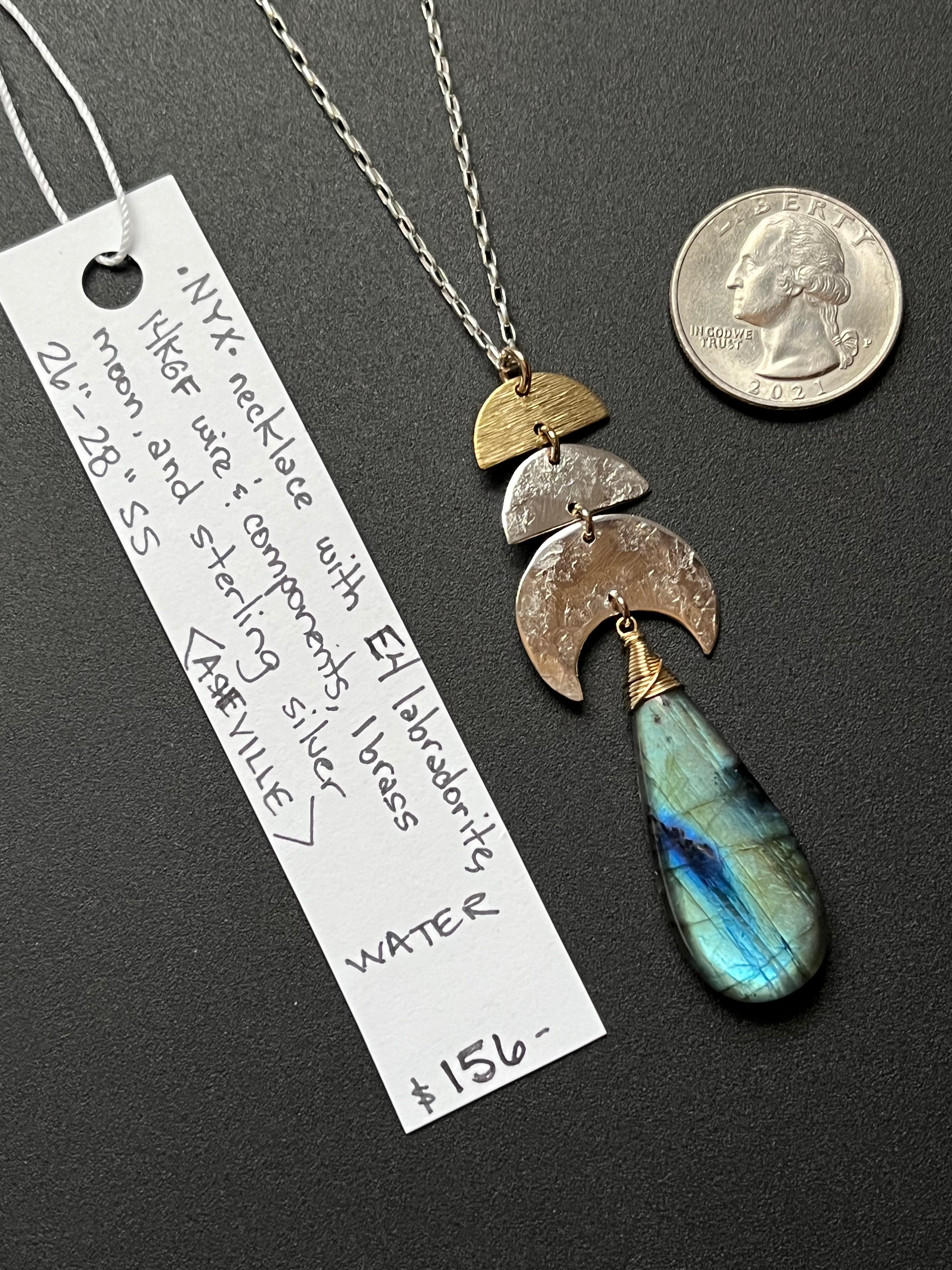 •OOAK - NYX• labradorite + mixed metal necklace (26"-28")