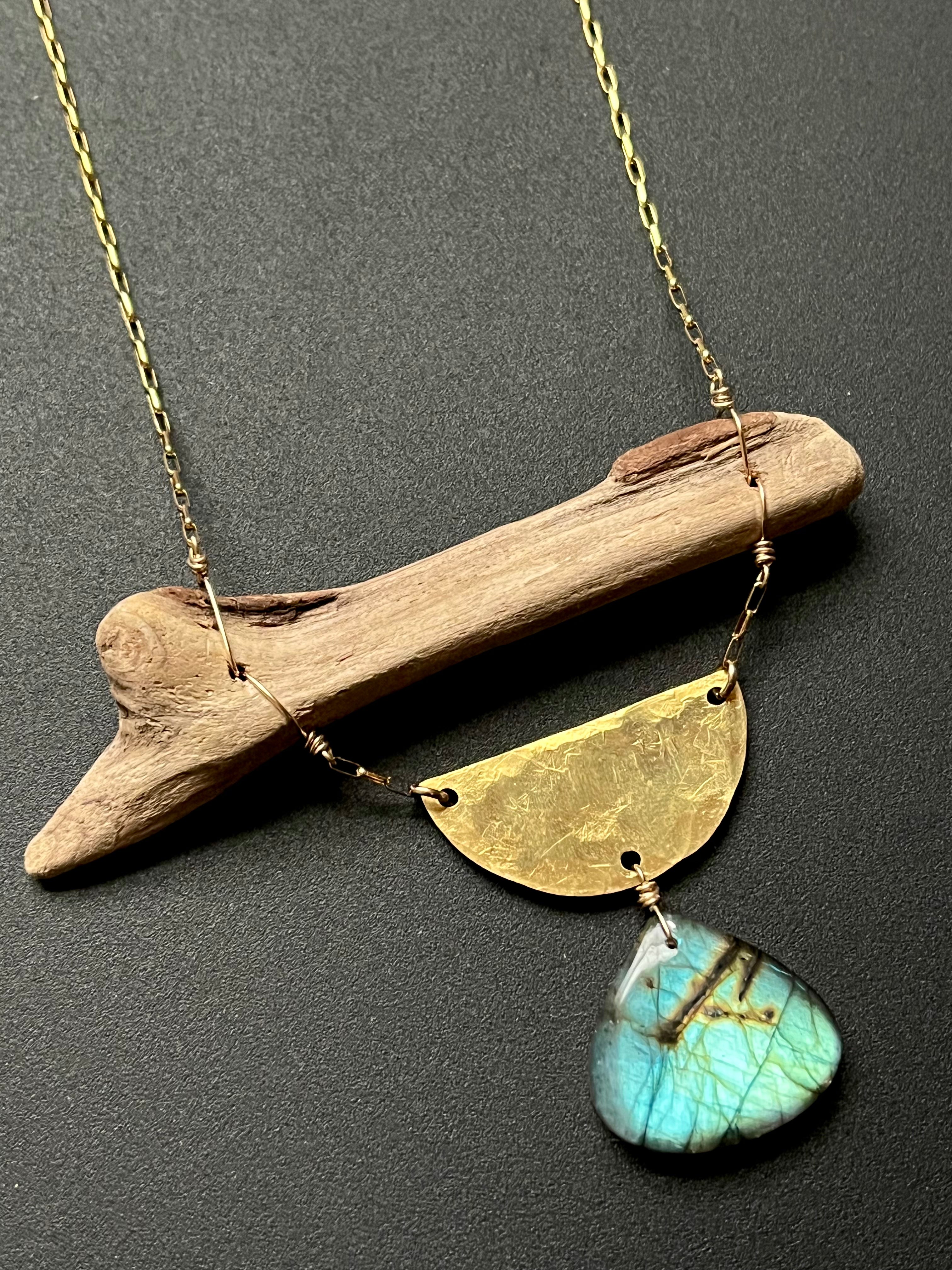 •OOAK - TOTEM• labradorite, driftwood, + mixed metal necklace (28"-30")