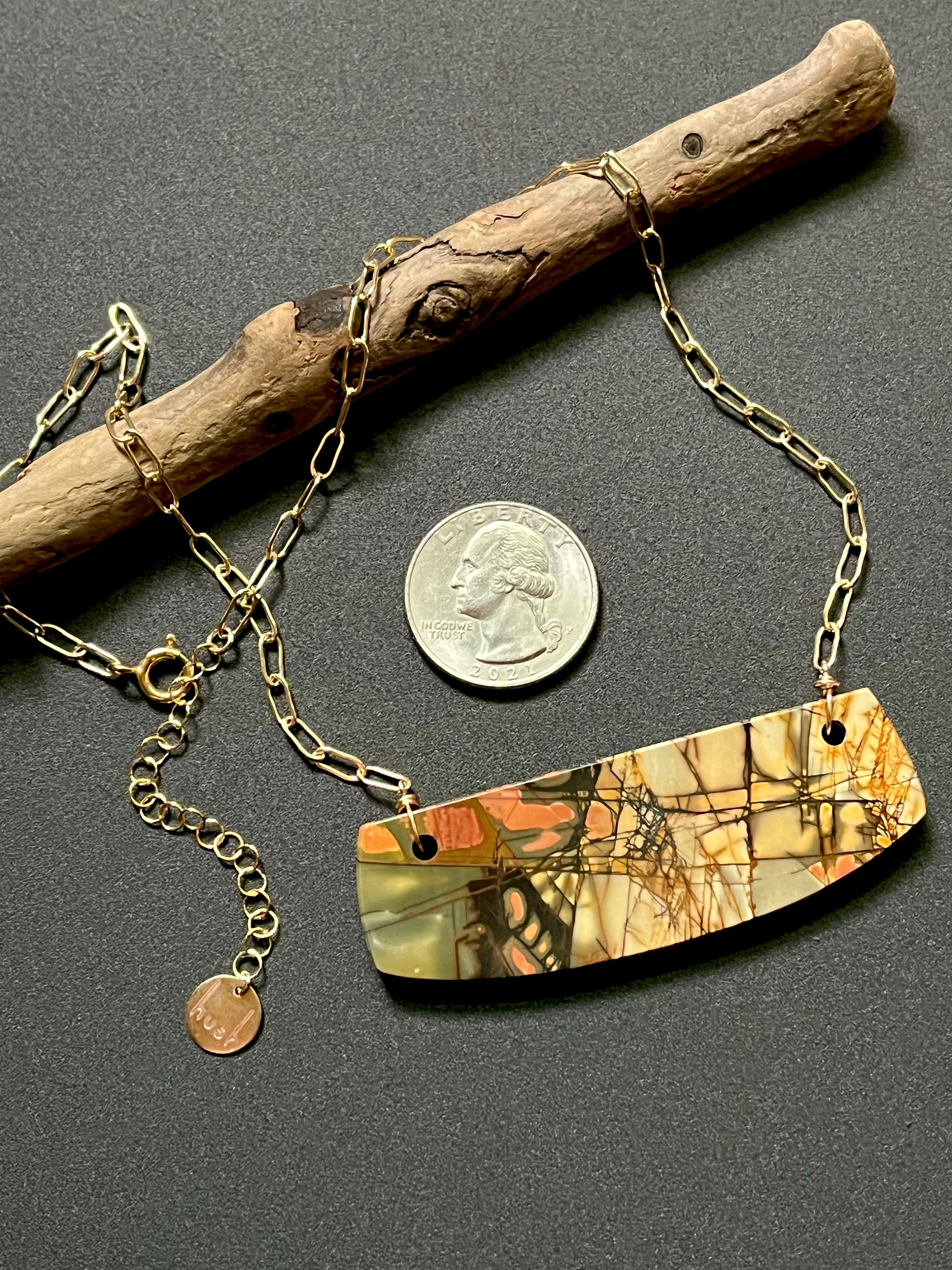 • OOAK - AEON • (#2) red creek jasper + gold necklace (16"-18")