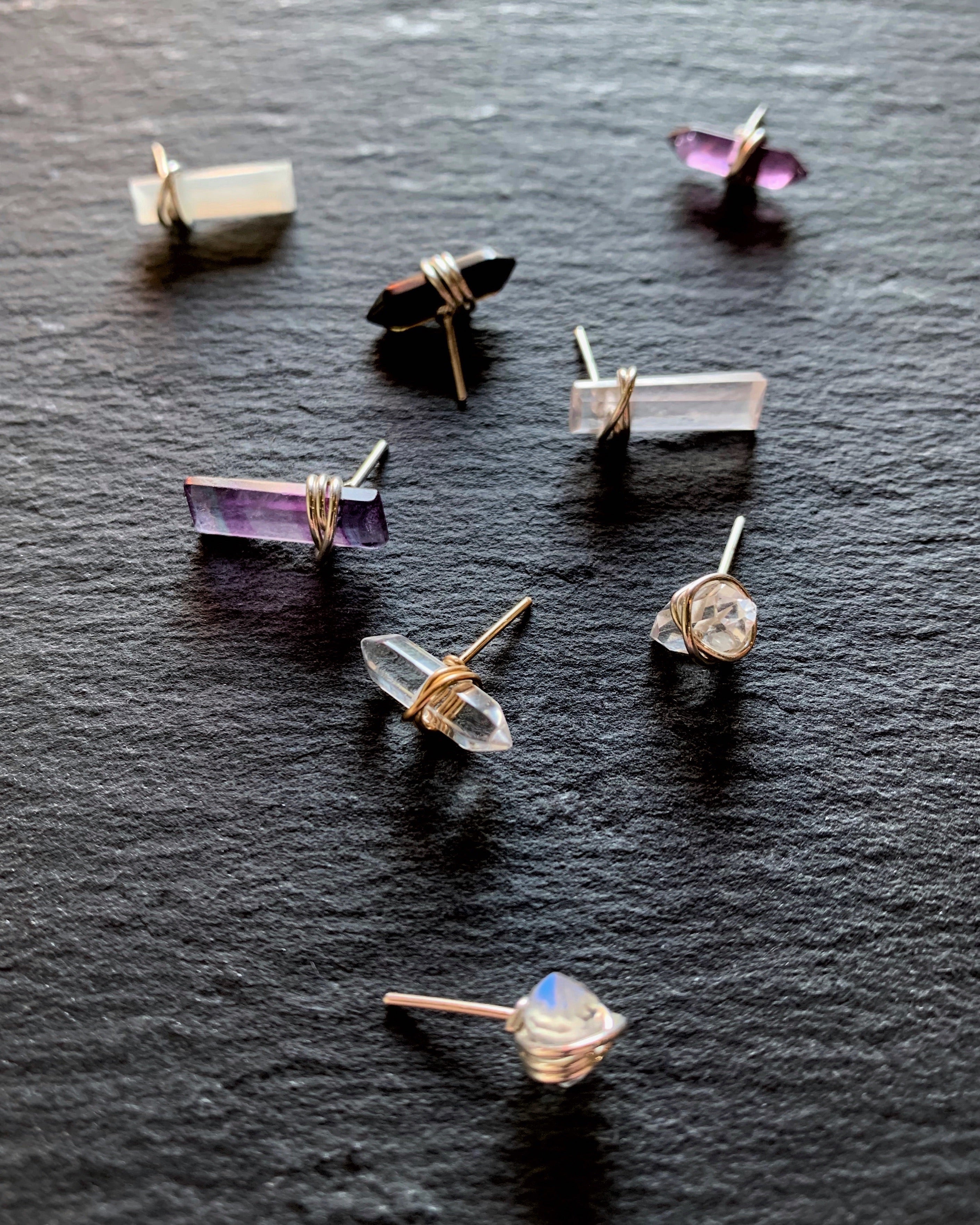 •CREST• amethyst + silver stud earrings
