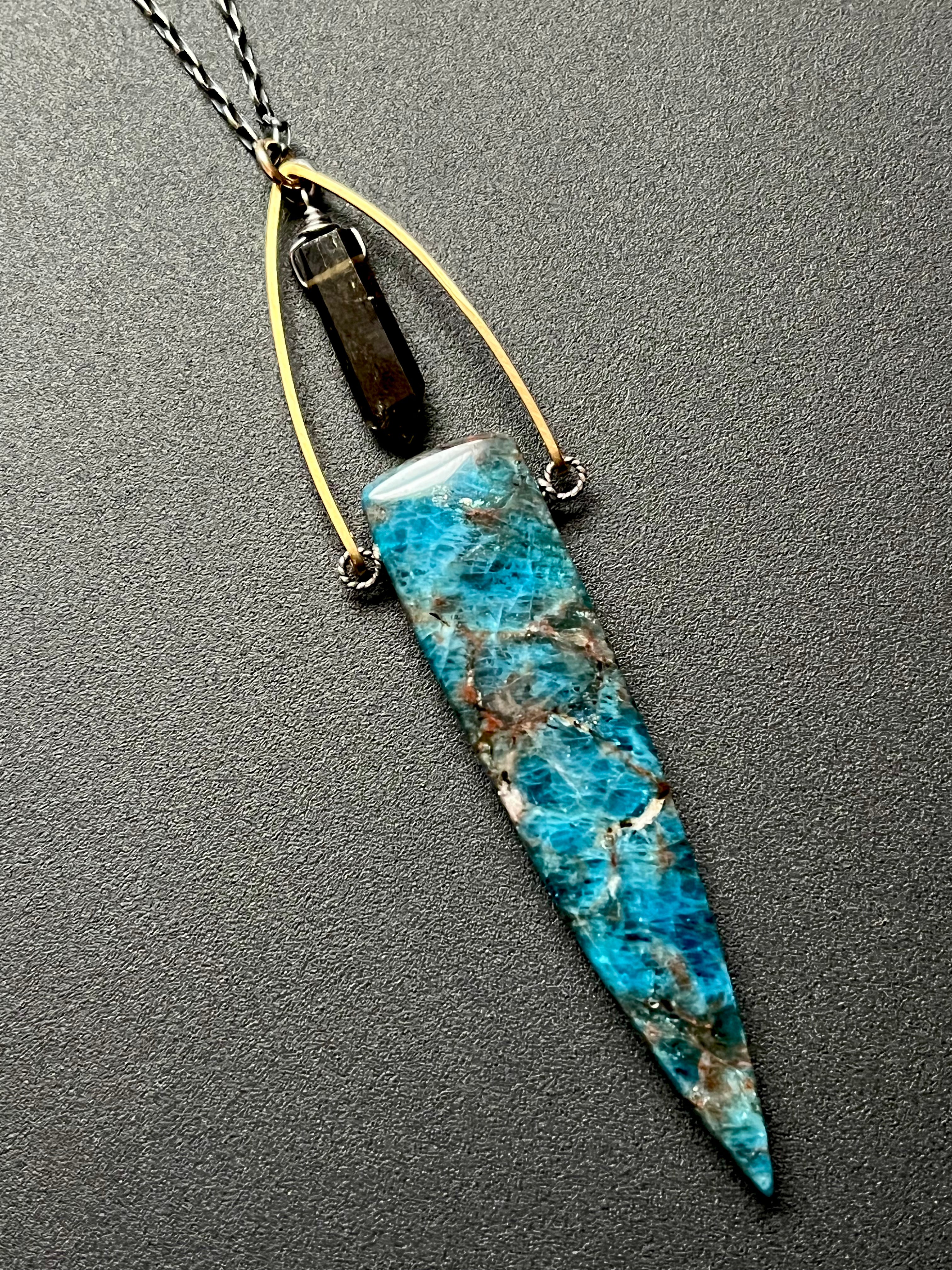 •OOAK - AEON• apatite, tourmaline, + mixed metal necklace (16"-18")