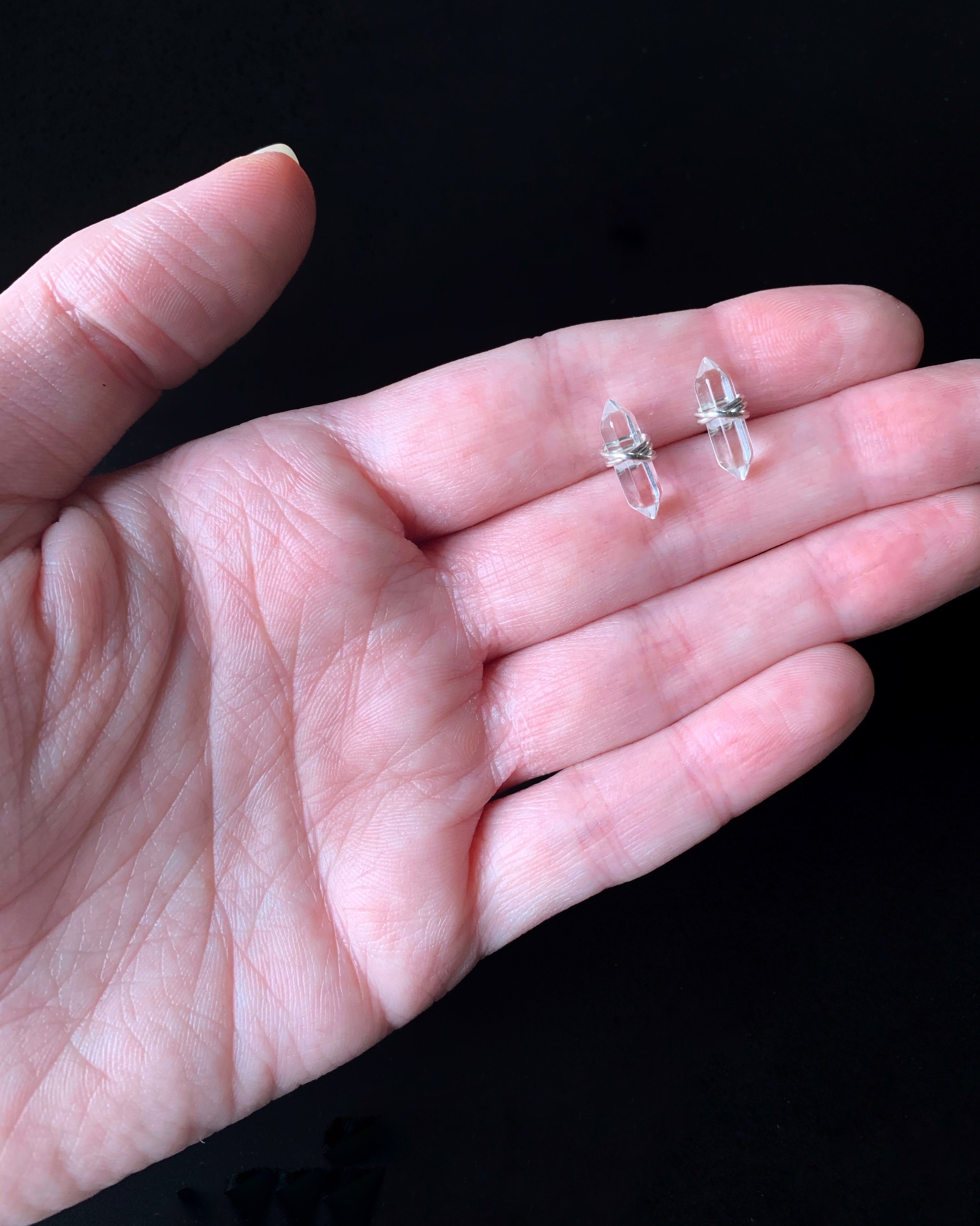 •CREST• clear quartz + gold stud earrings