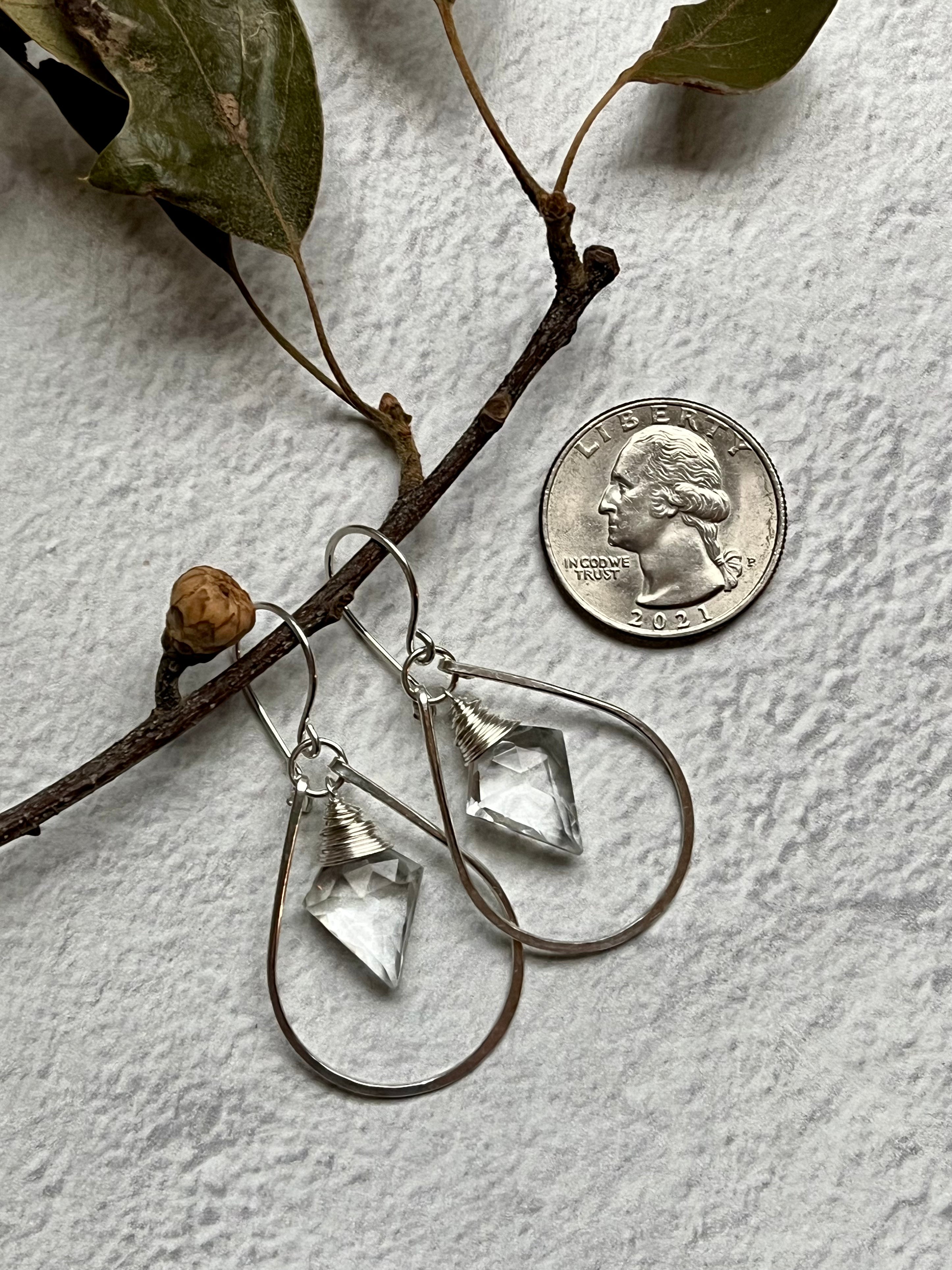 •ARROW HOOP• clear quartz + silver earrings