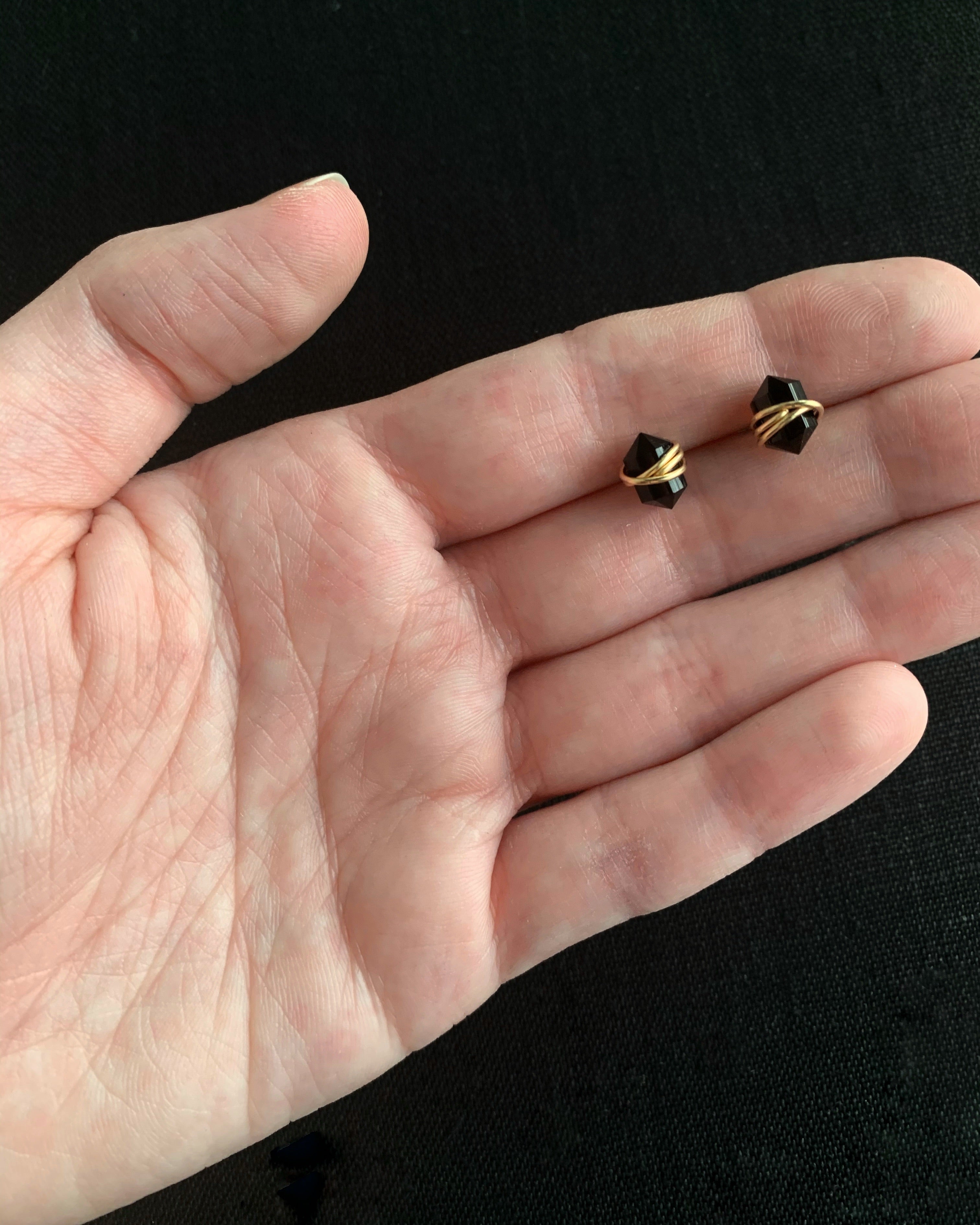 •PIKE• black agate + gold stud earrings