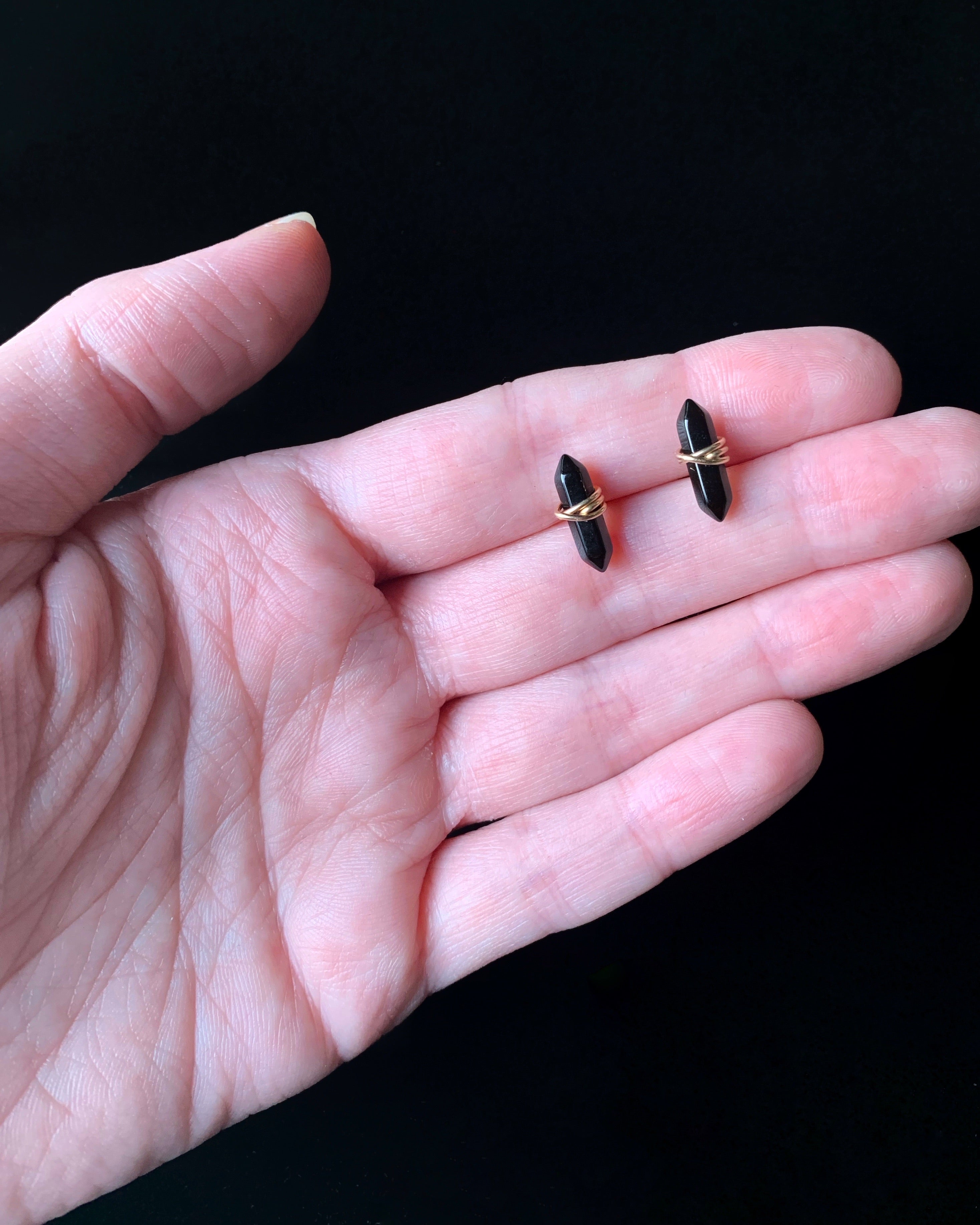 •CREST• obsidian + gold stud earrings