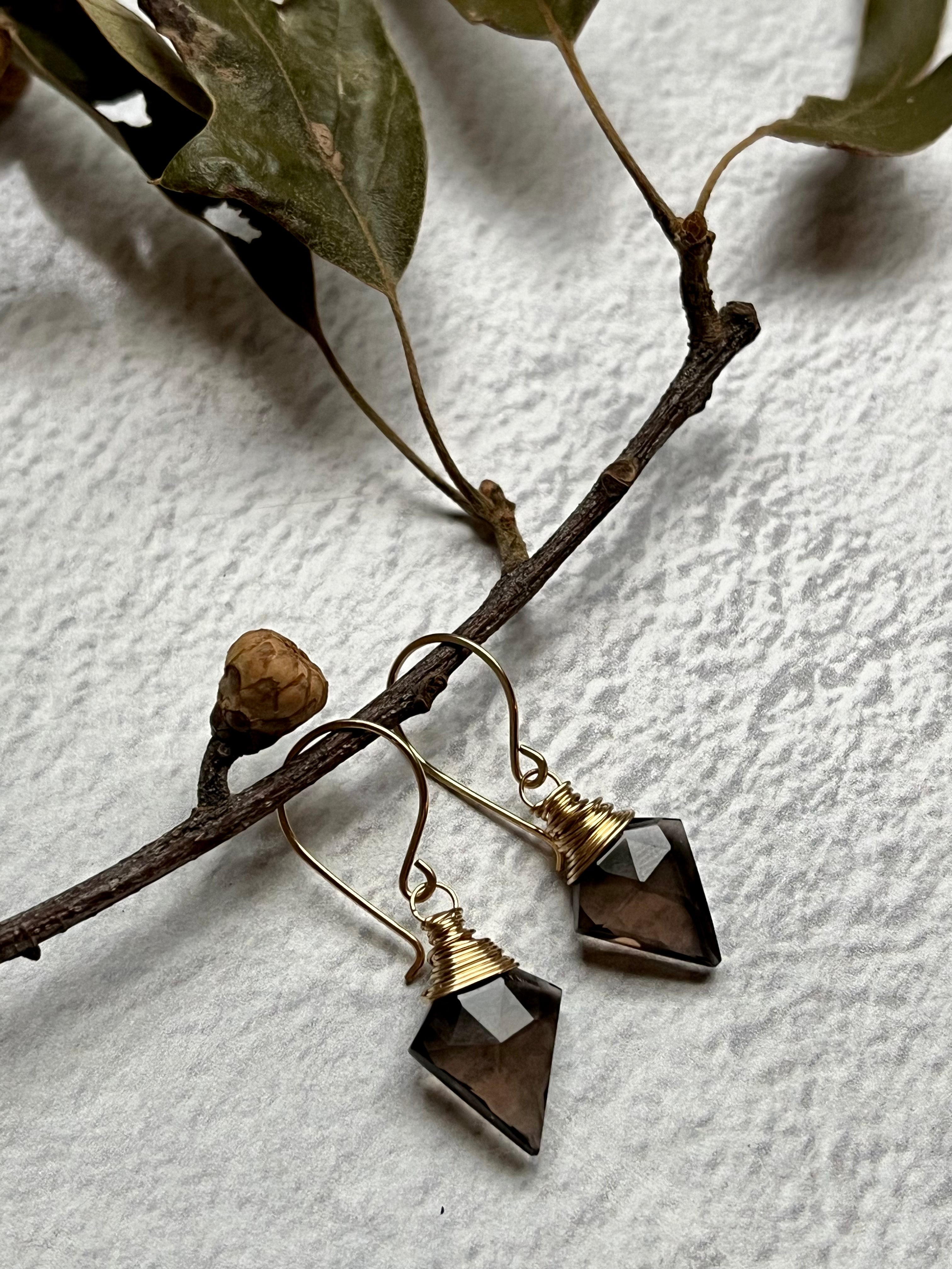 •ARROW• smoky quartz + gold earrings