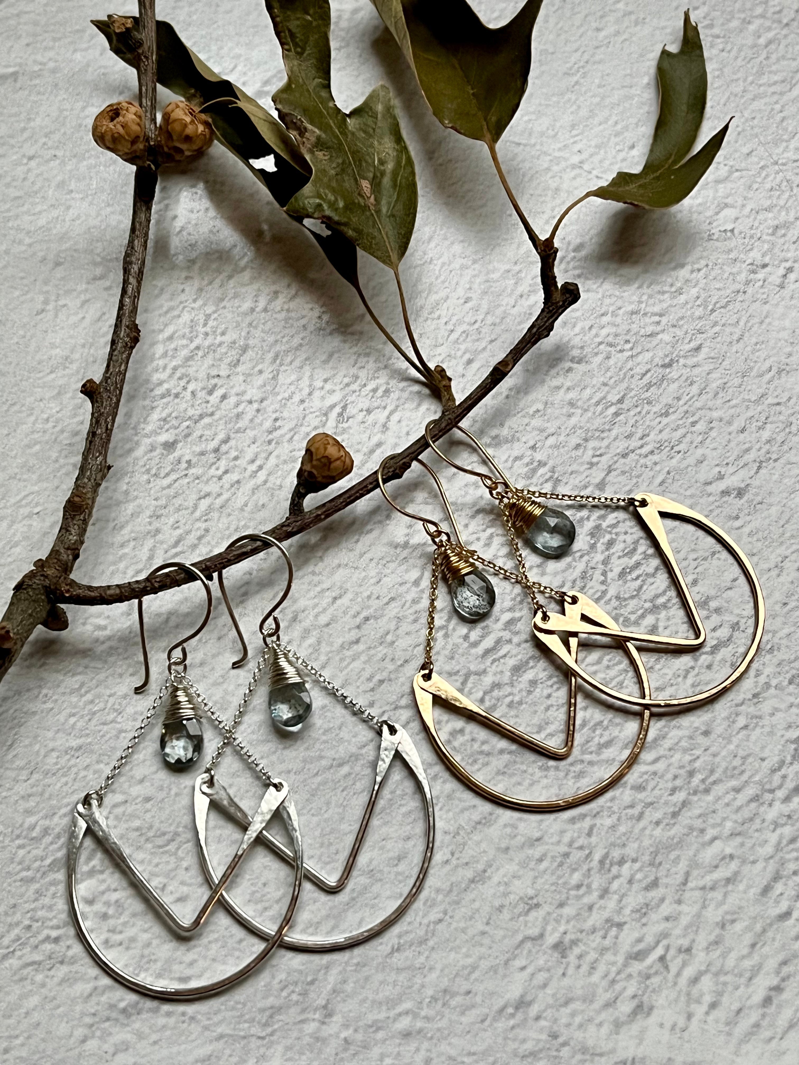 •TULIP HOOP• moss aquamarine + silver earrings
