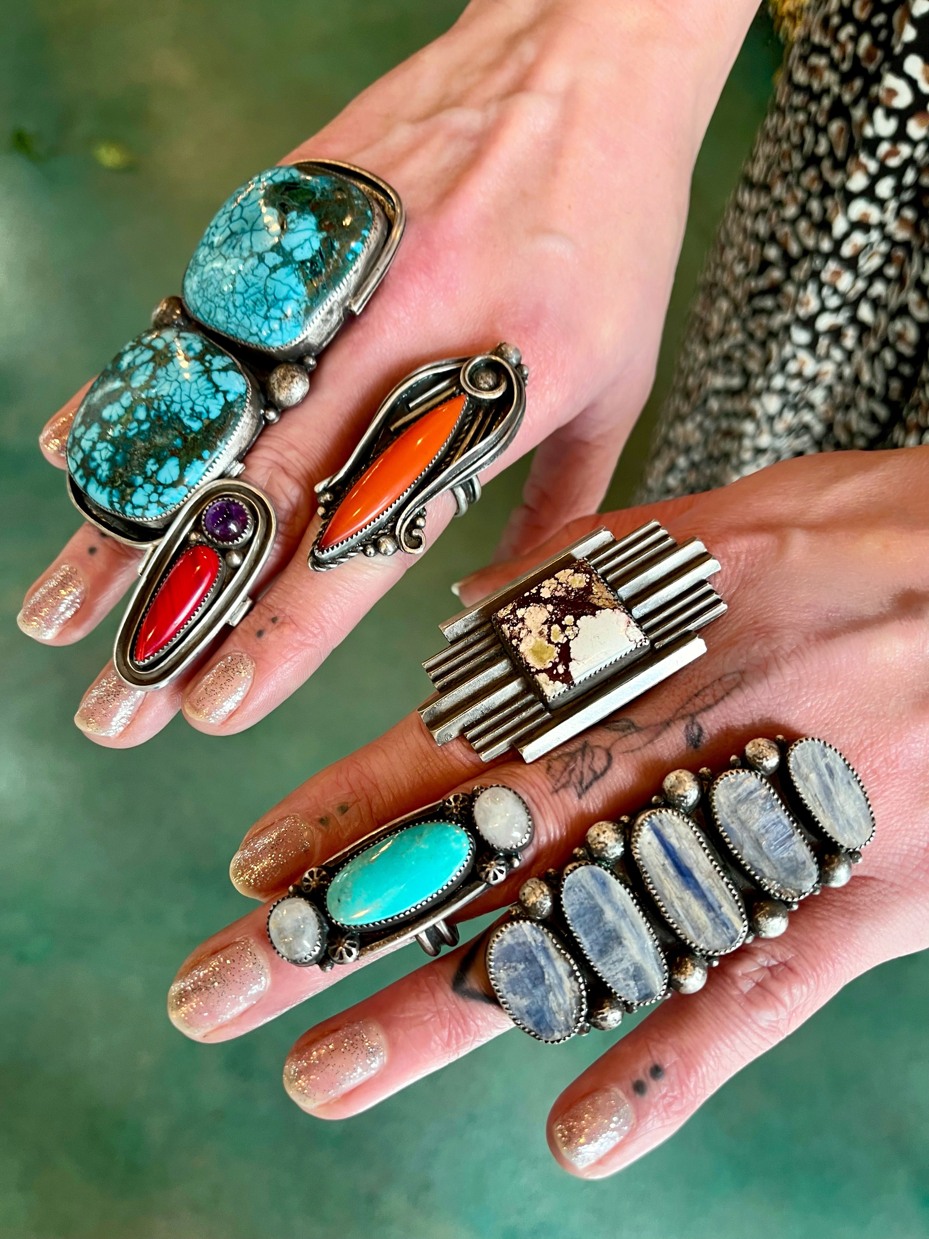 • DOT DASH DOT • turquoise, moonstone + silver ring - SIZE 9
